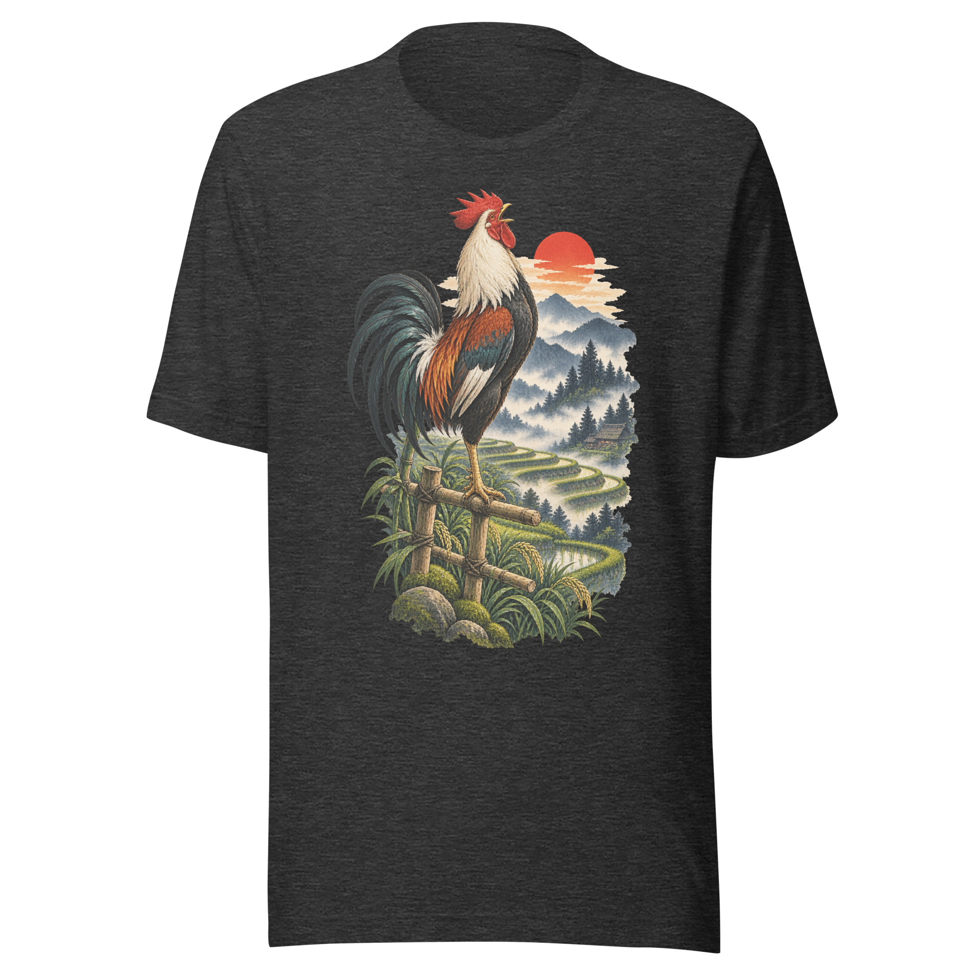Japanese Rooster Rice Terrace Sunrise Art, Japanese Art Tee, Mythology Gift - Image 164