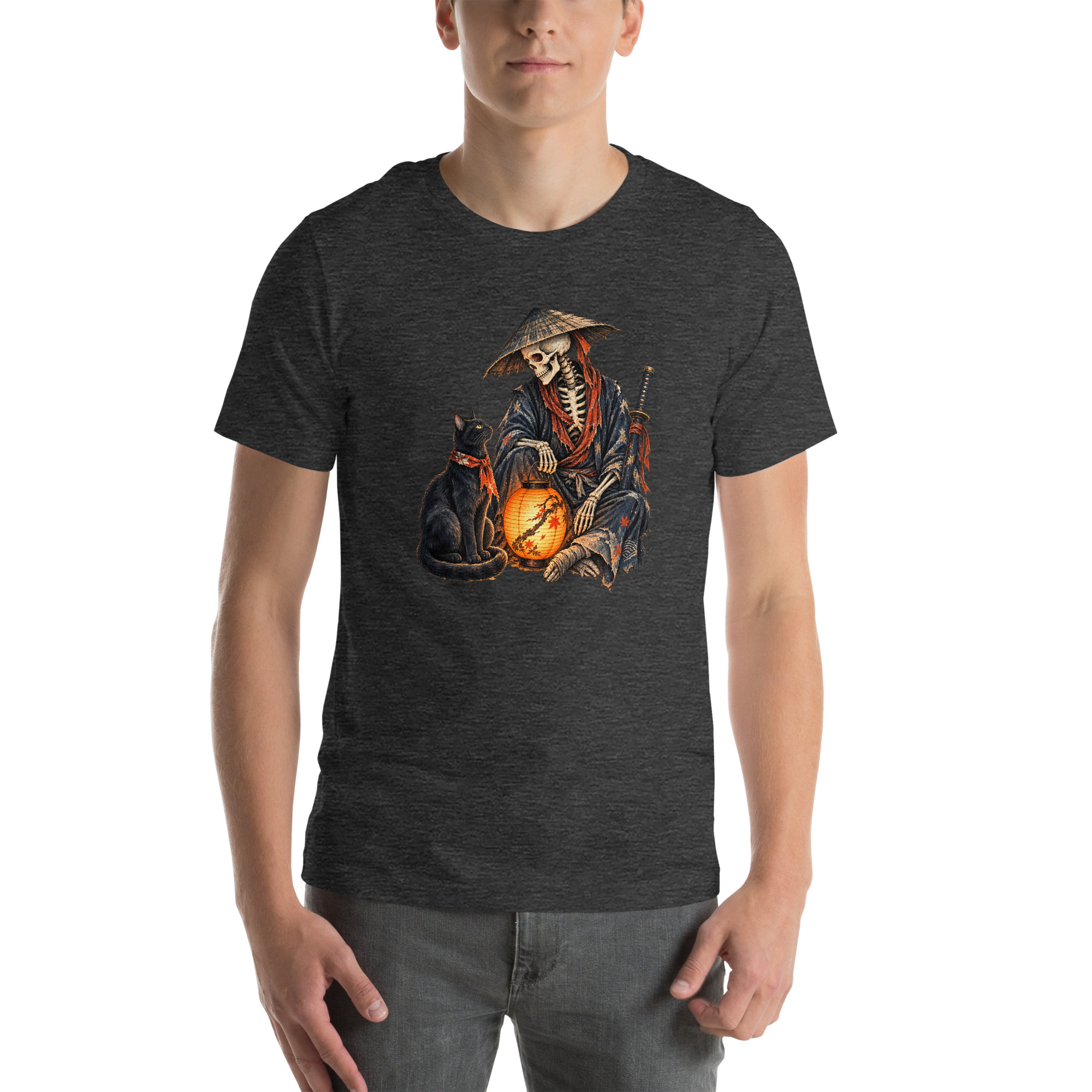 Black Cat Skeleton Lantern Japanese Folklore T-Shirt - Image 25