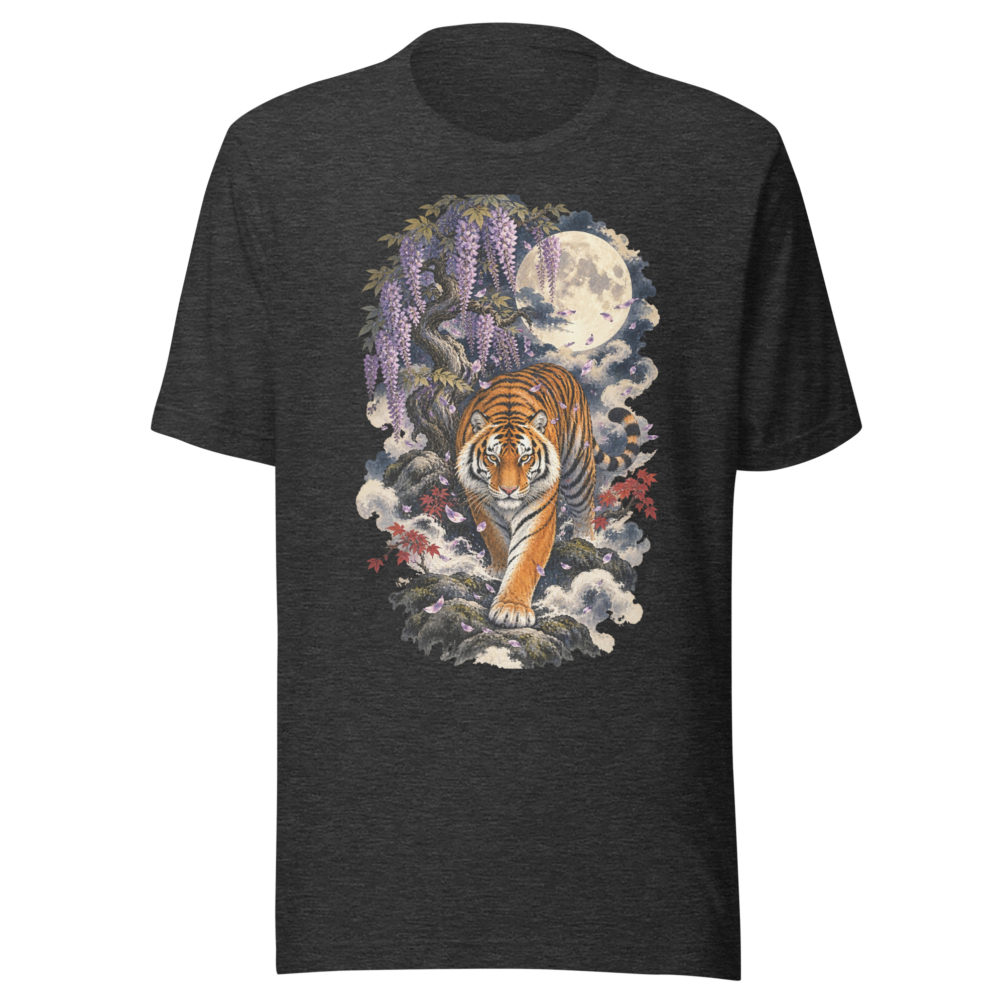 Japanese Tiger Wisteria Full Moon Art, Japanese Art Tee, Mythology Gift - Image 194
