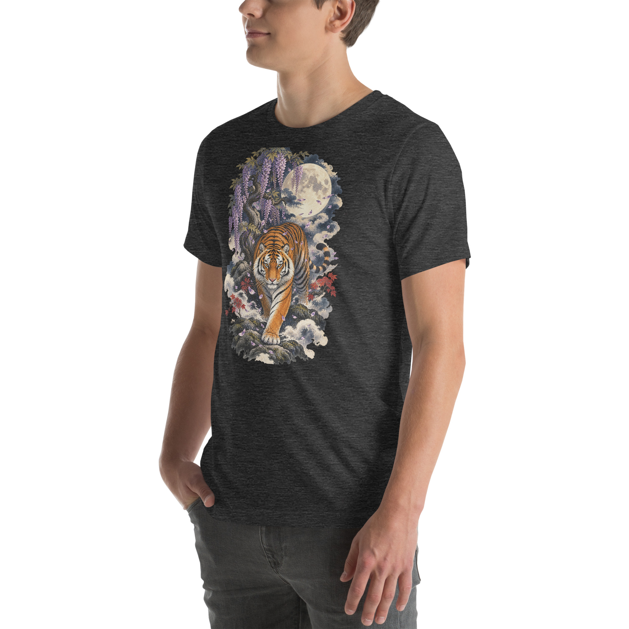 Japanese Tiger Wisteria Full Moon Art, Japanese Art Tee, Mythology Gift - Image 115