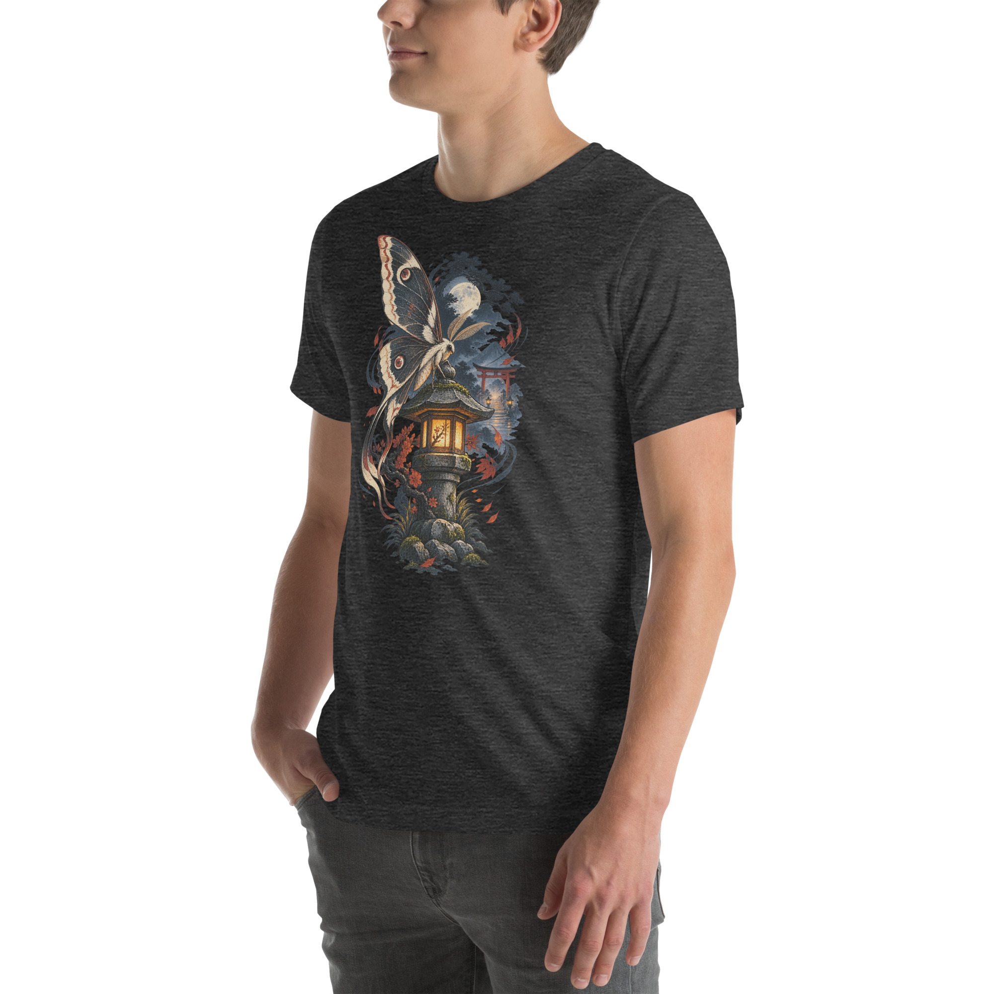 Japanese Moth Lantern Shrine Night Yokai Art T-Shirt - Image 115