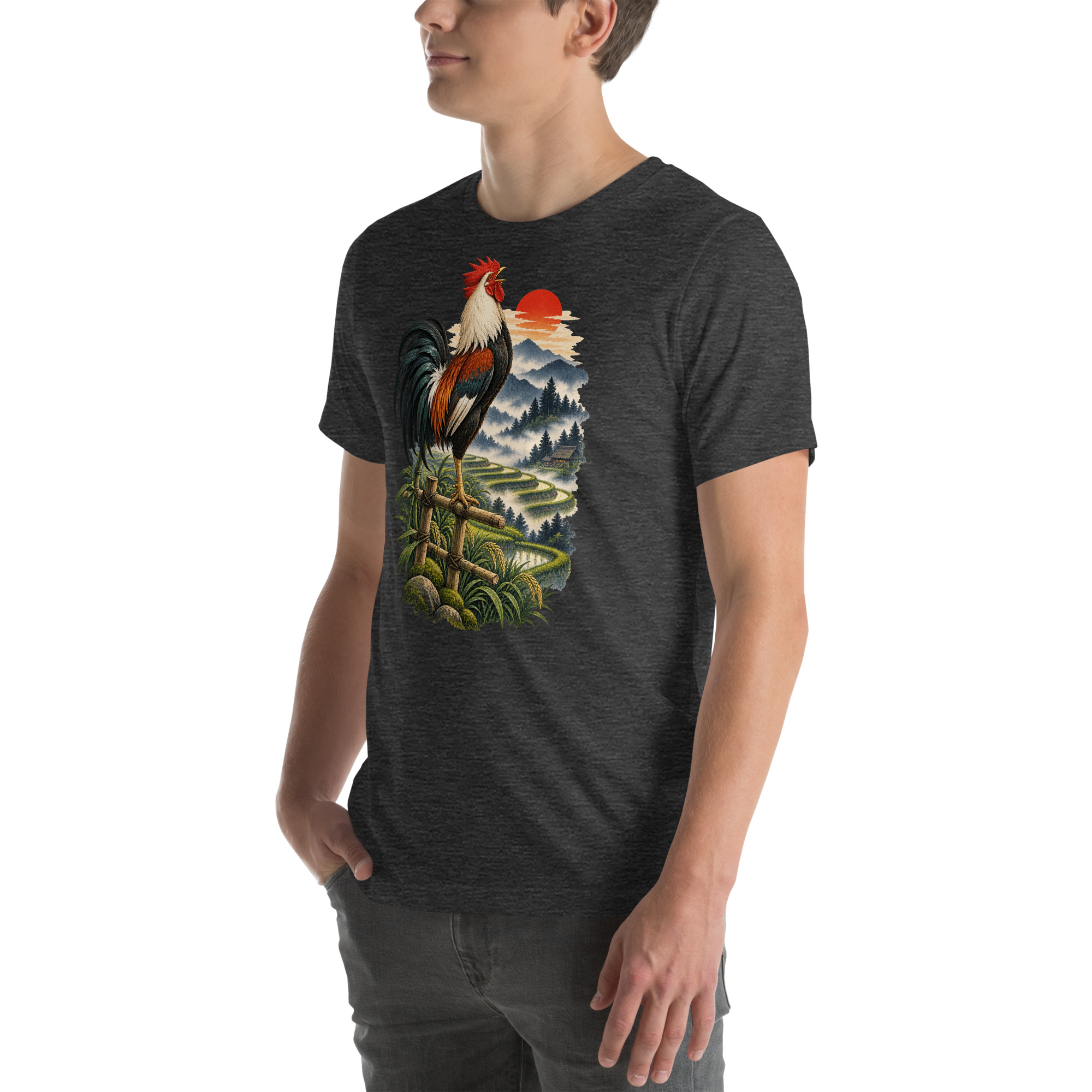 Japanese Rooster Rice Terrace Sunrise Art, Japanese Art Tee, Mythology Gift - Image 115
