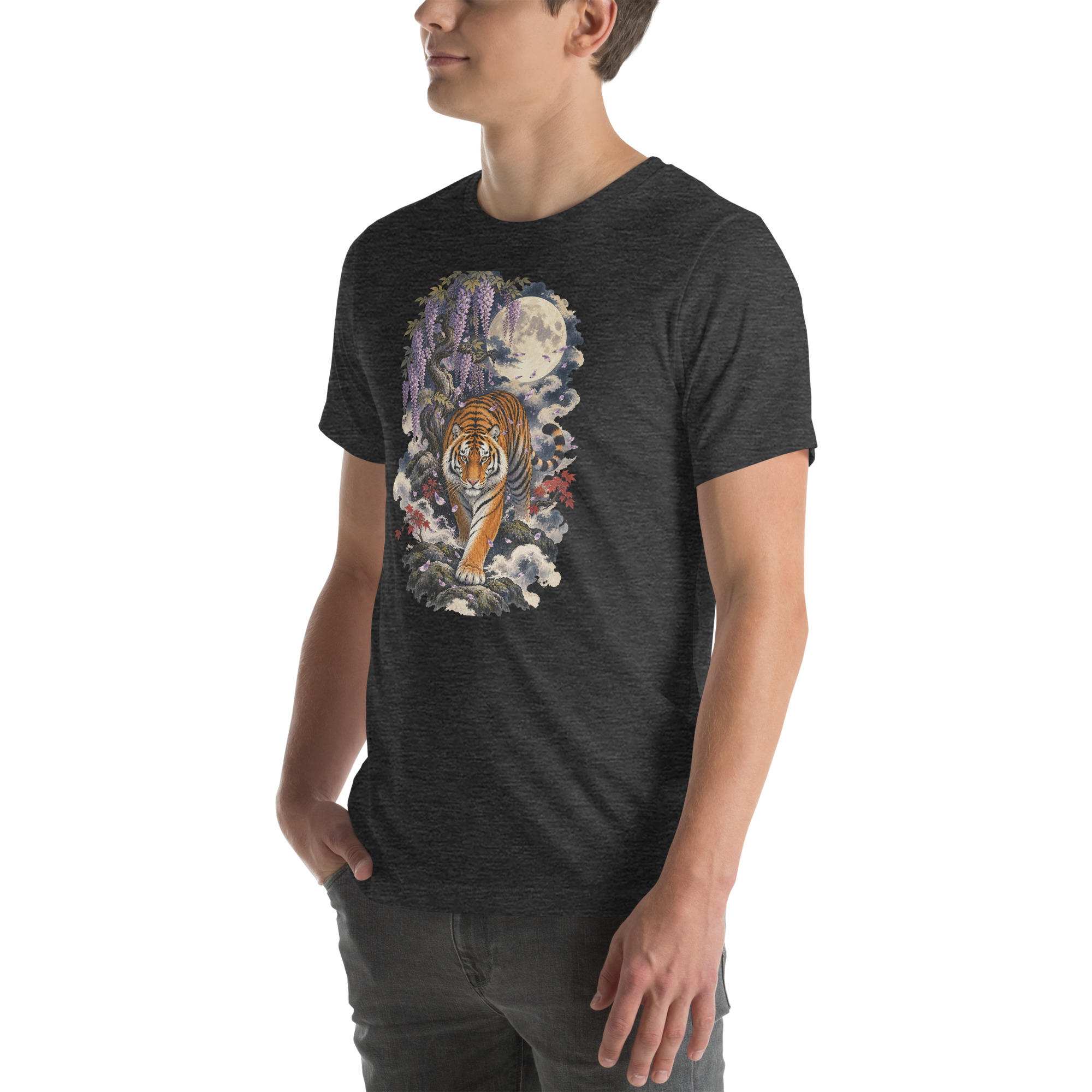 Japanese Tiger Wisteria Full Moon Art, Japanese Art Tee, Mythology Gift - Image 140