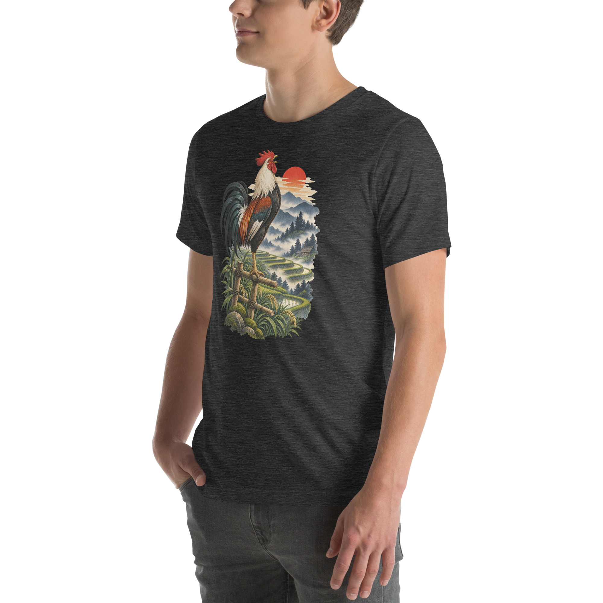 Japanese Rooster Rice Terrace Sunrise Art, Japanese Art Tee, Mythology Gift - Image 140