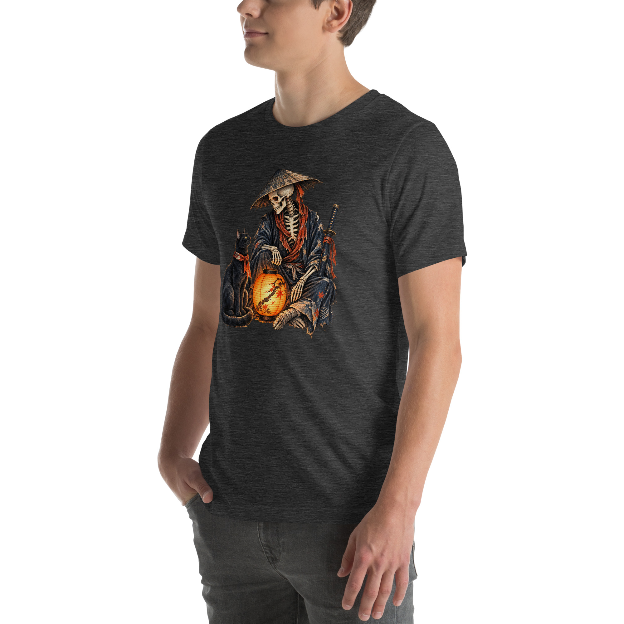 Black Cat Skeleton Lantern Japanese Folklore T-Shirt - Image 28