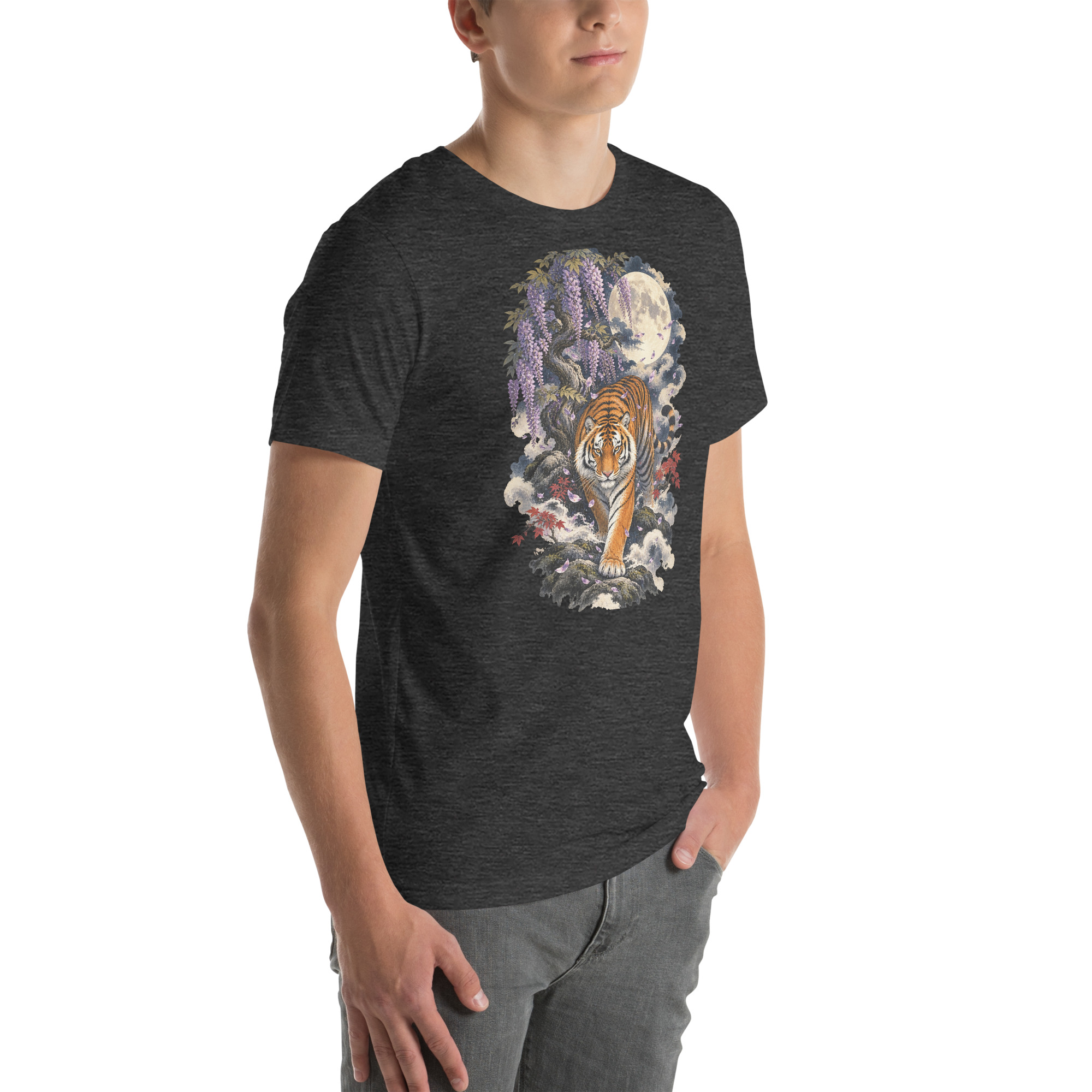 Japanese Tiger Wisteria Full Moon Art, Japanese Art Tee, Mythology Gift - Image 117