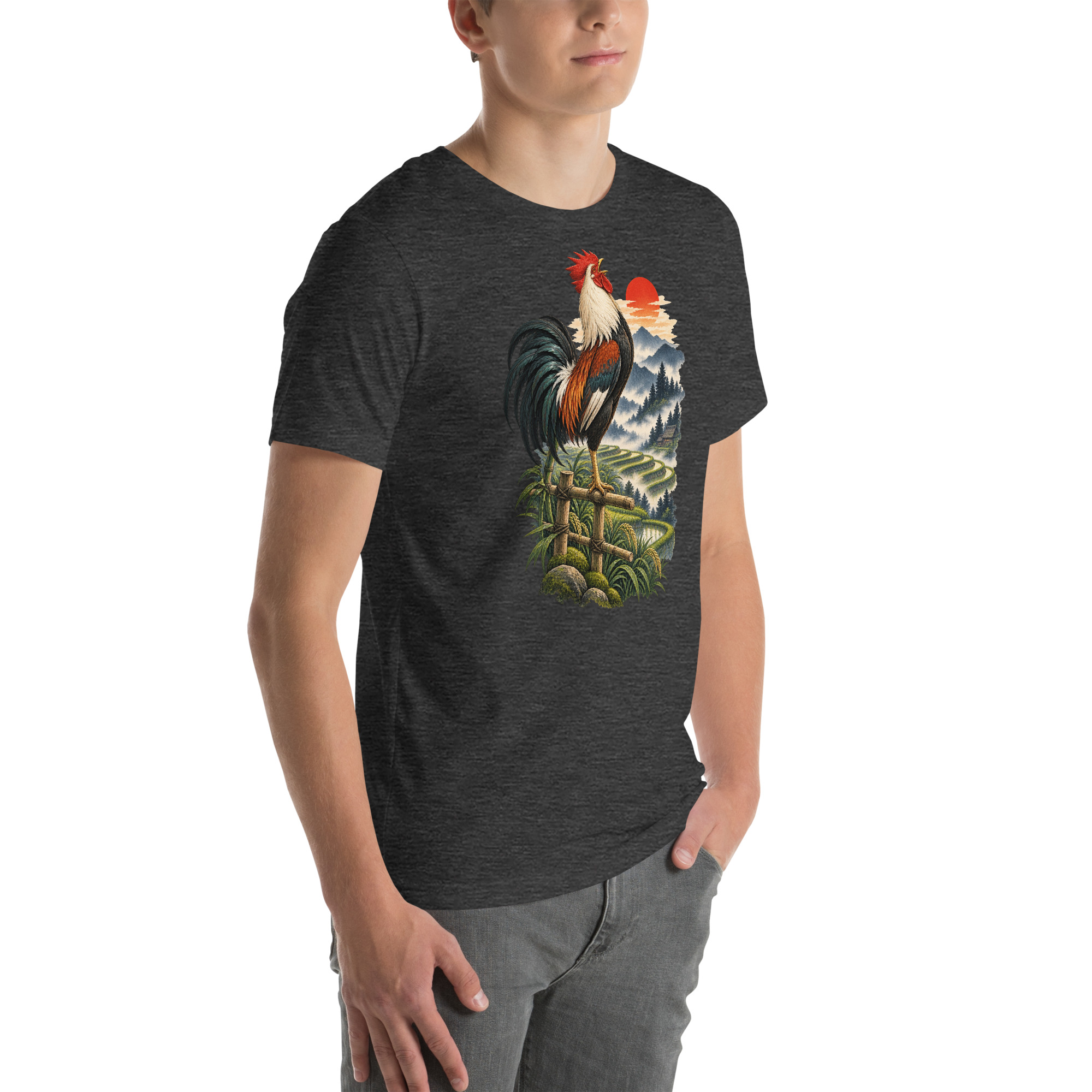 Japanese Rooster Rice Terrace Sunrise Art, Japanese Art Tee, Mythology Gift - Image 117