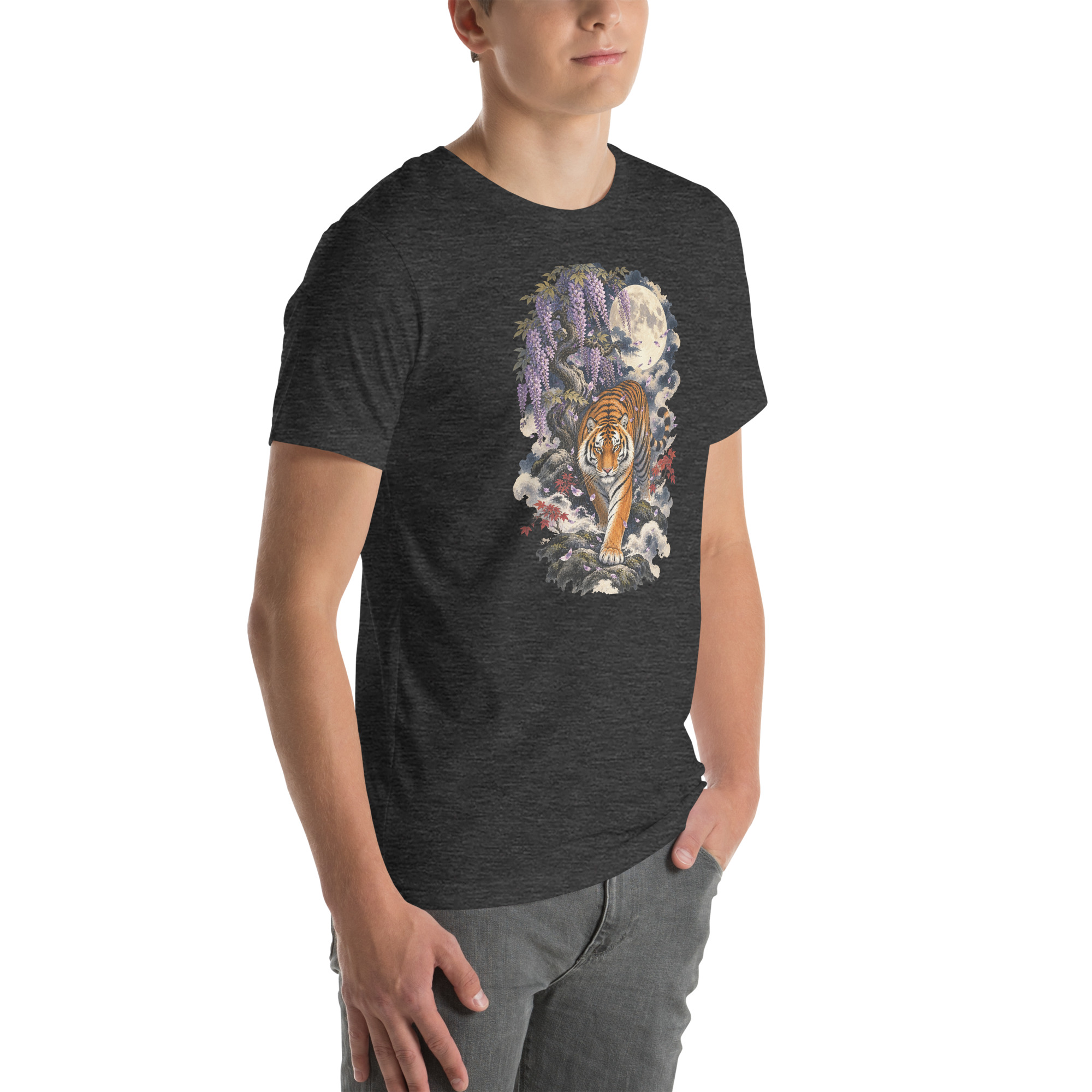 Japanese Tiger Wisteria Full Moon Art, Japanese Art Tee, Mythology Gift - Image 142
