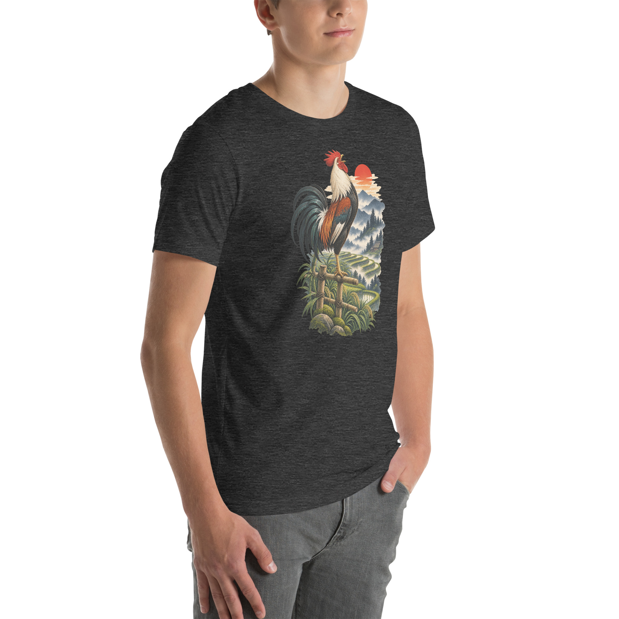 Japanese Rooster Rice Terrace Sunrise Art, Japanese Art Tee, Mythology Gift - Image 142