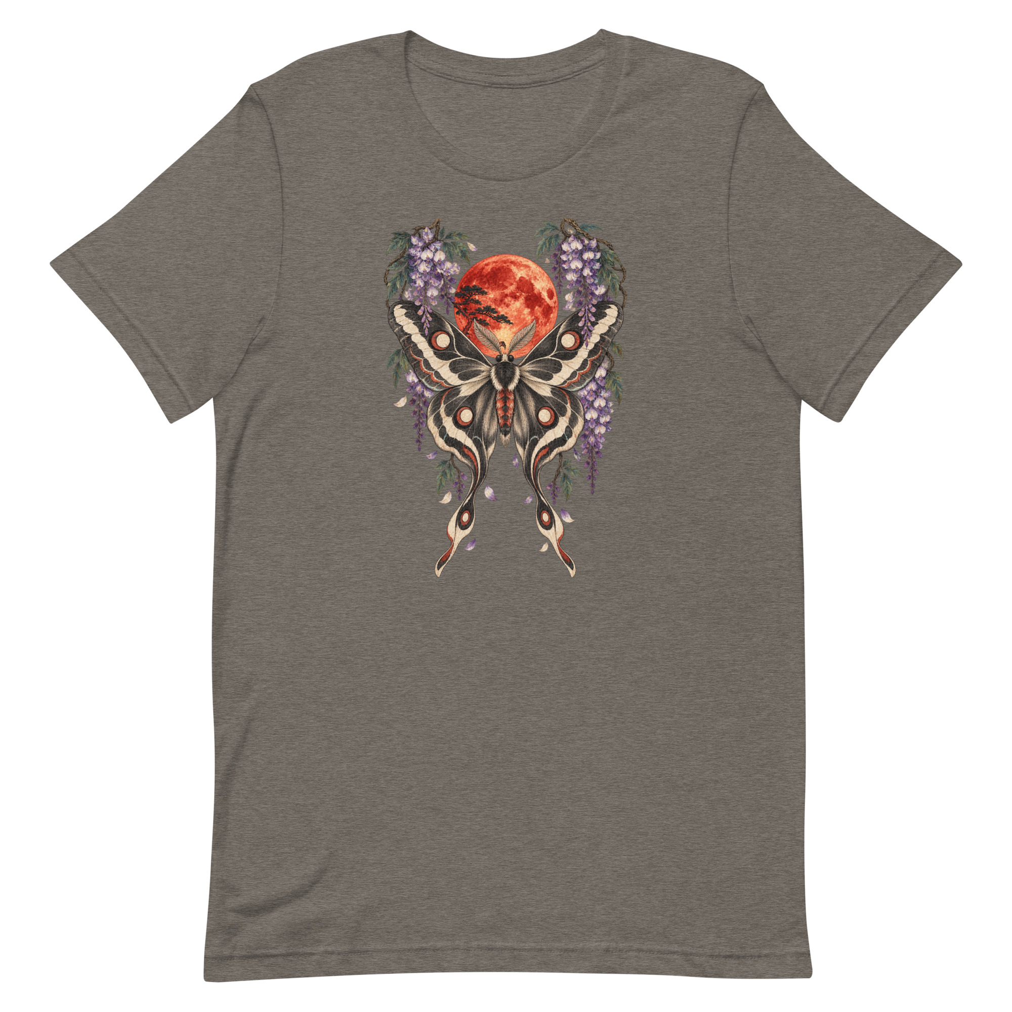 Japanese Moth Red Moon Wisteria Ukiyo-e Art T-Shirt - Image 86