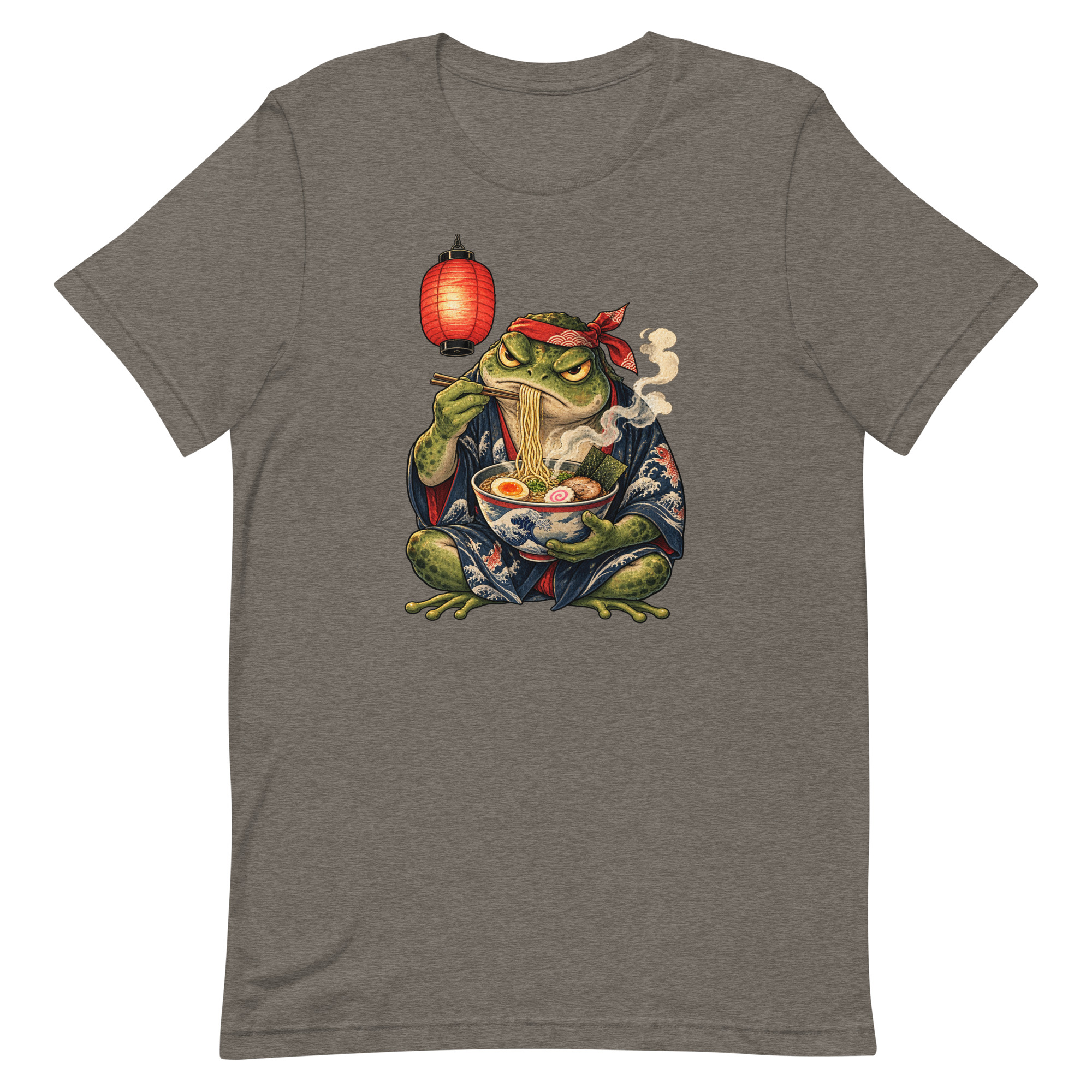 Grumpy Frog Ramen Lantern Japanese Ink Art T-Shirt - Image 86