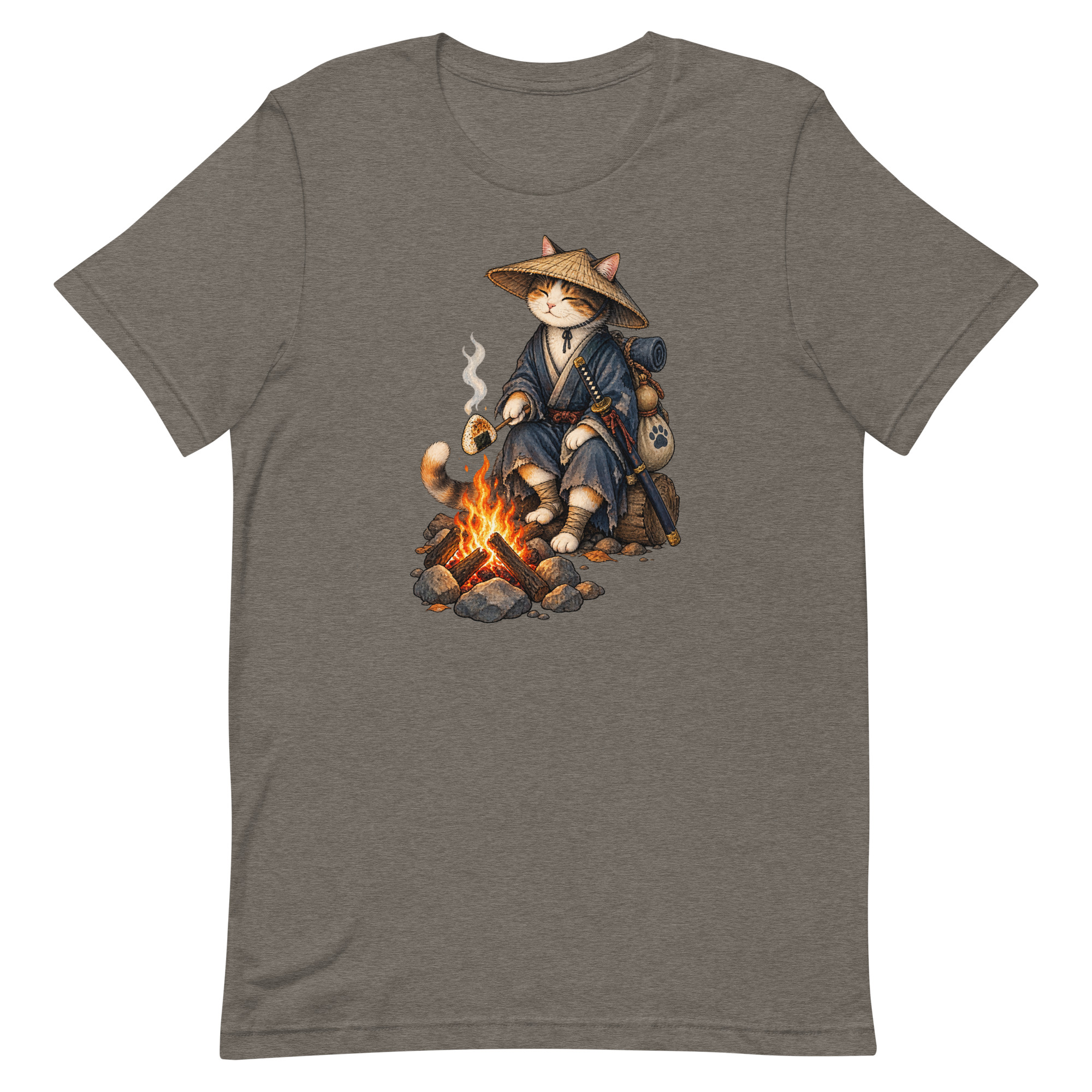 Samurai Cat Onigiri Campfire Japanese Art, Japanese Art Tee, Mythology Gift - Image 86