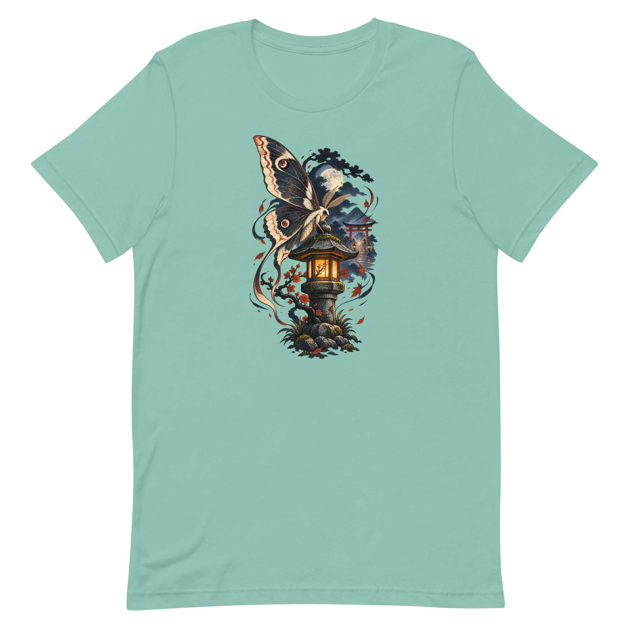 Japanese Moth Lantern Shrine Night Yokai Art T-Shirt - Image 12