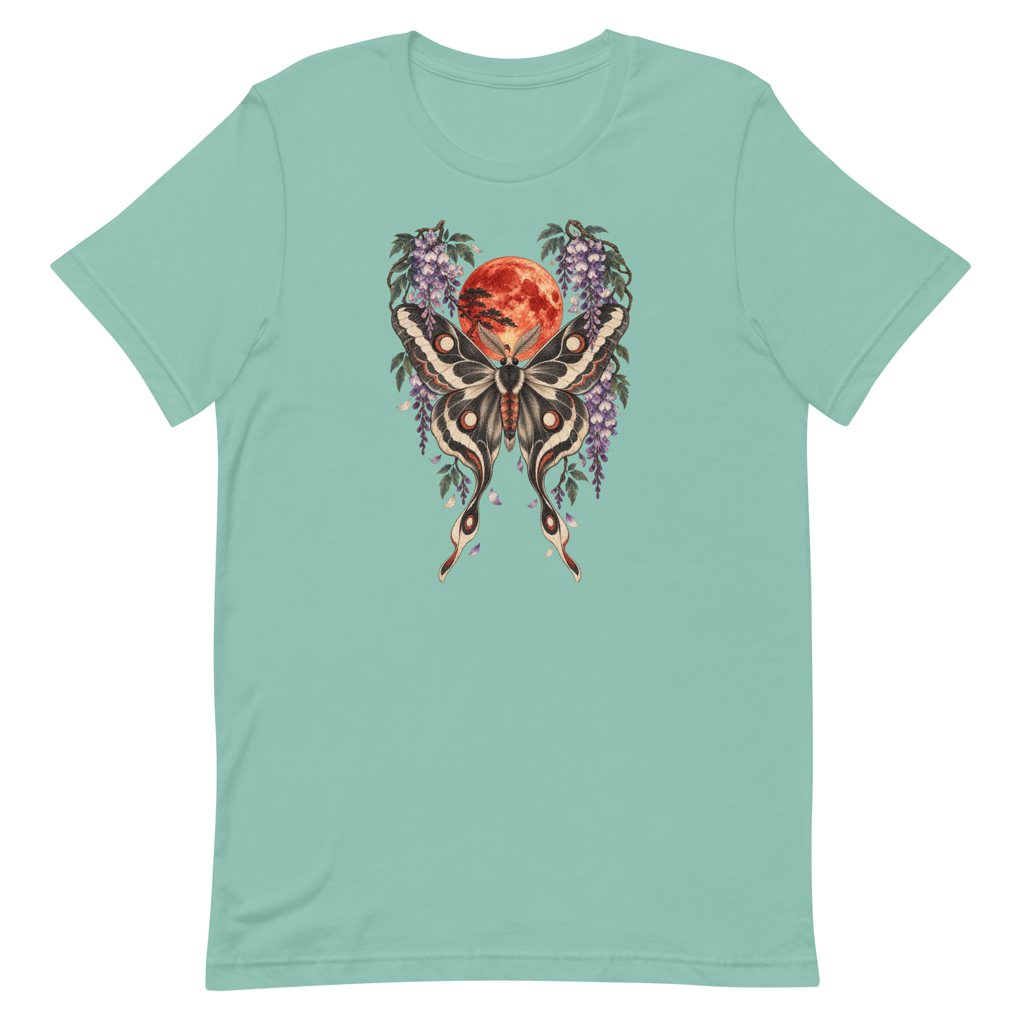Japanese Moth Red Moon Wisteria Ukiyo-e Art T-Shirt - Image 14