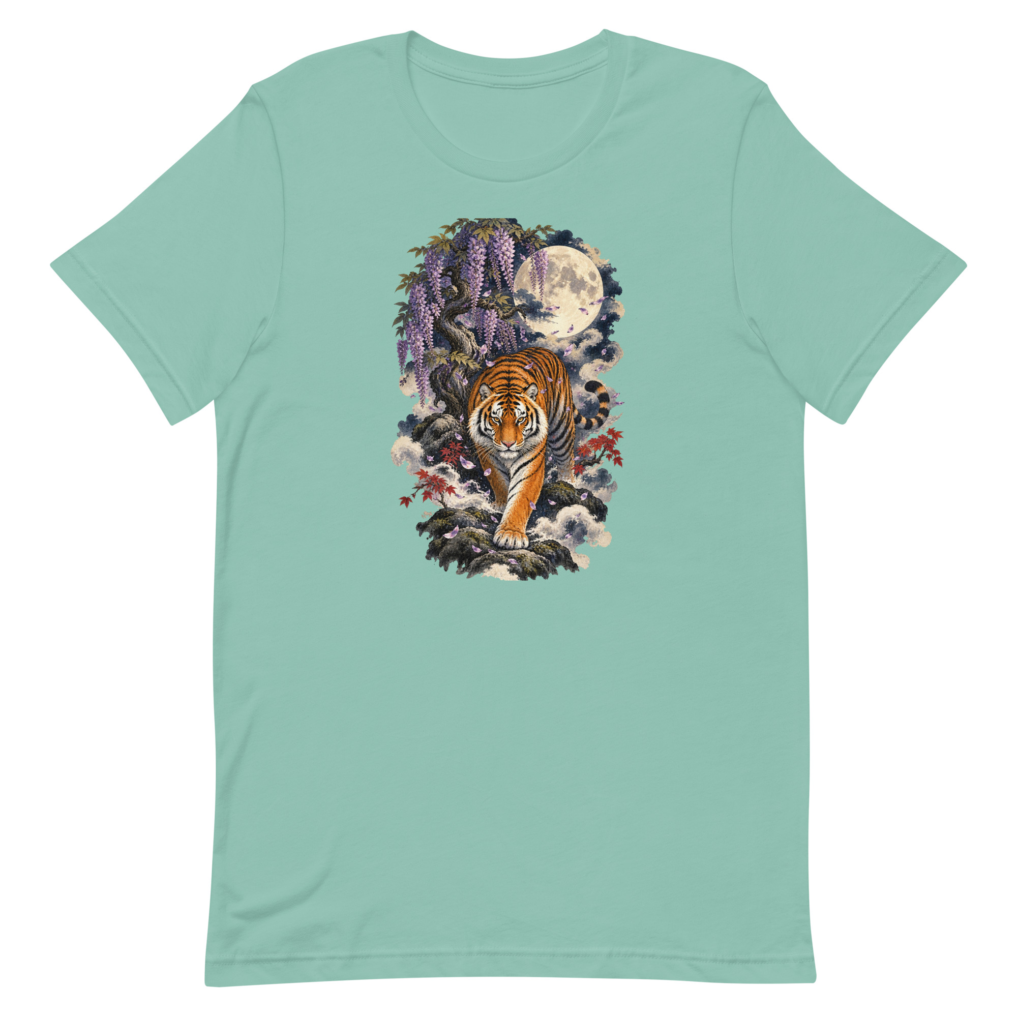 Japanese Tiger Wisteria Full Moon Art, Japanese Art Tee, Mythology Gift - Image 12