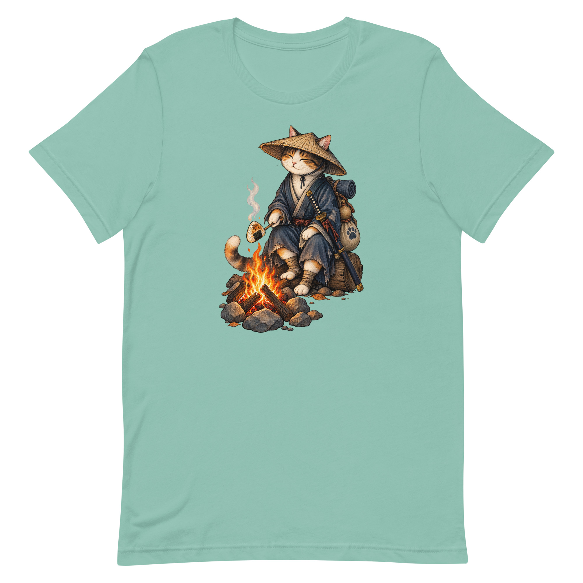 Samurai Cat Onigiri Campfire Japanese Art, Japanese Art Tee, Mythology Gift - Image 14