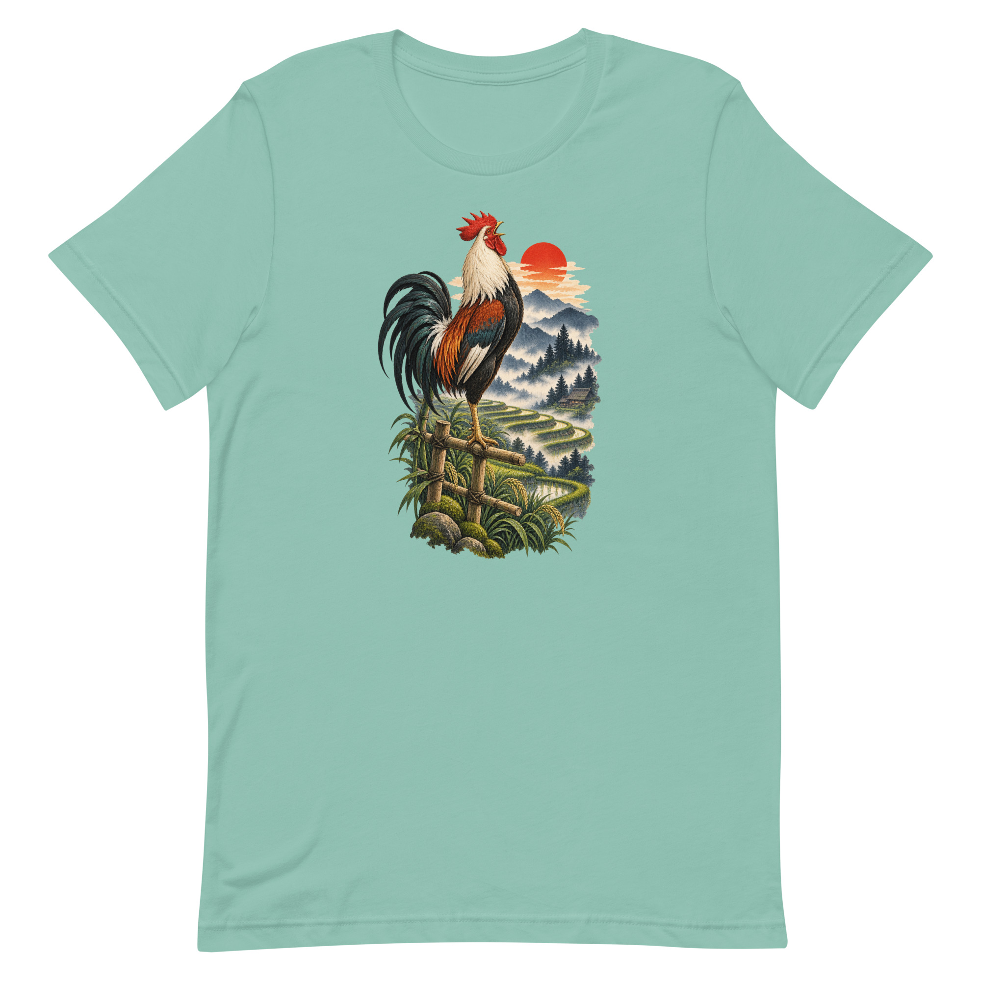 Japanese Rooster Rice Terrace Sunrise Art, Japanese Art Tee, Mythology Gift - Image 12