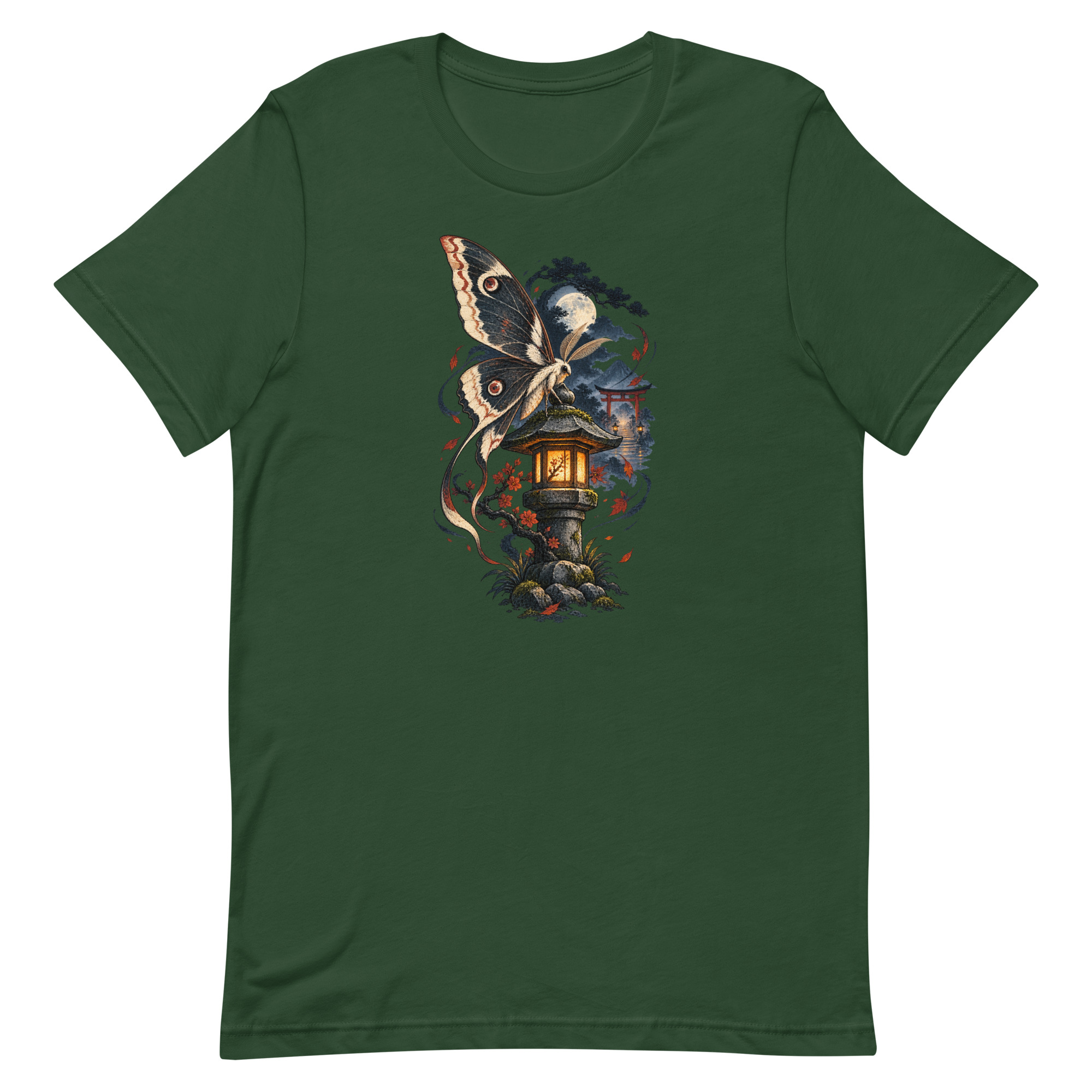 Japanese Moth Lantern Shrine Night Yokai Art T-Shirt - Image 13