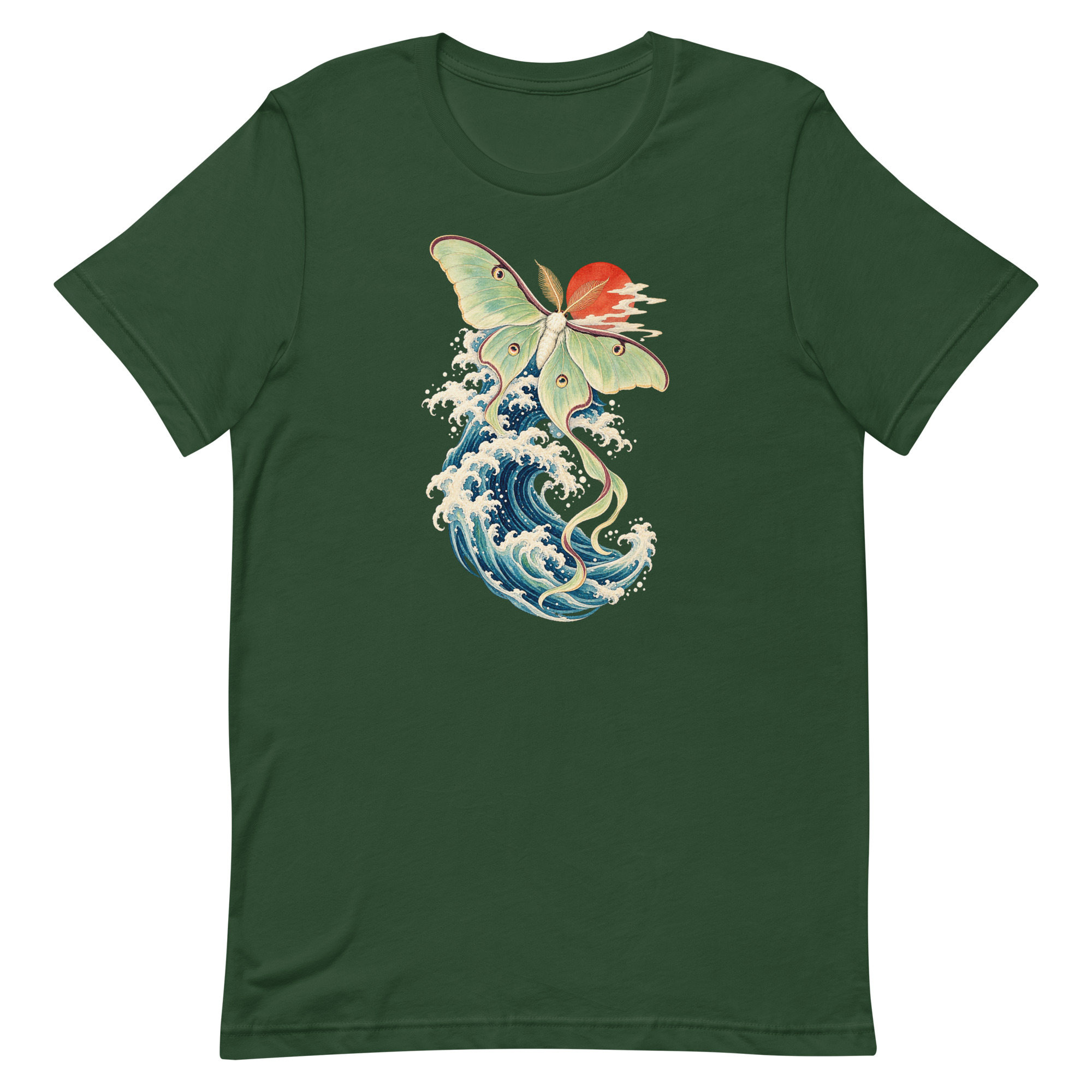 Luna Moth Great Wave Japanese Ukiyo-e Art T-Shirt - Image 13