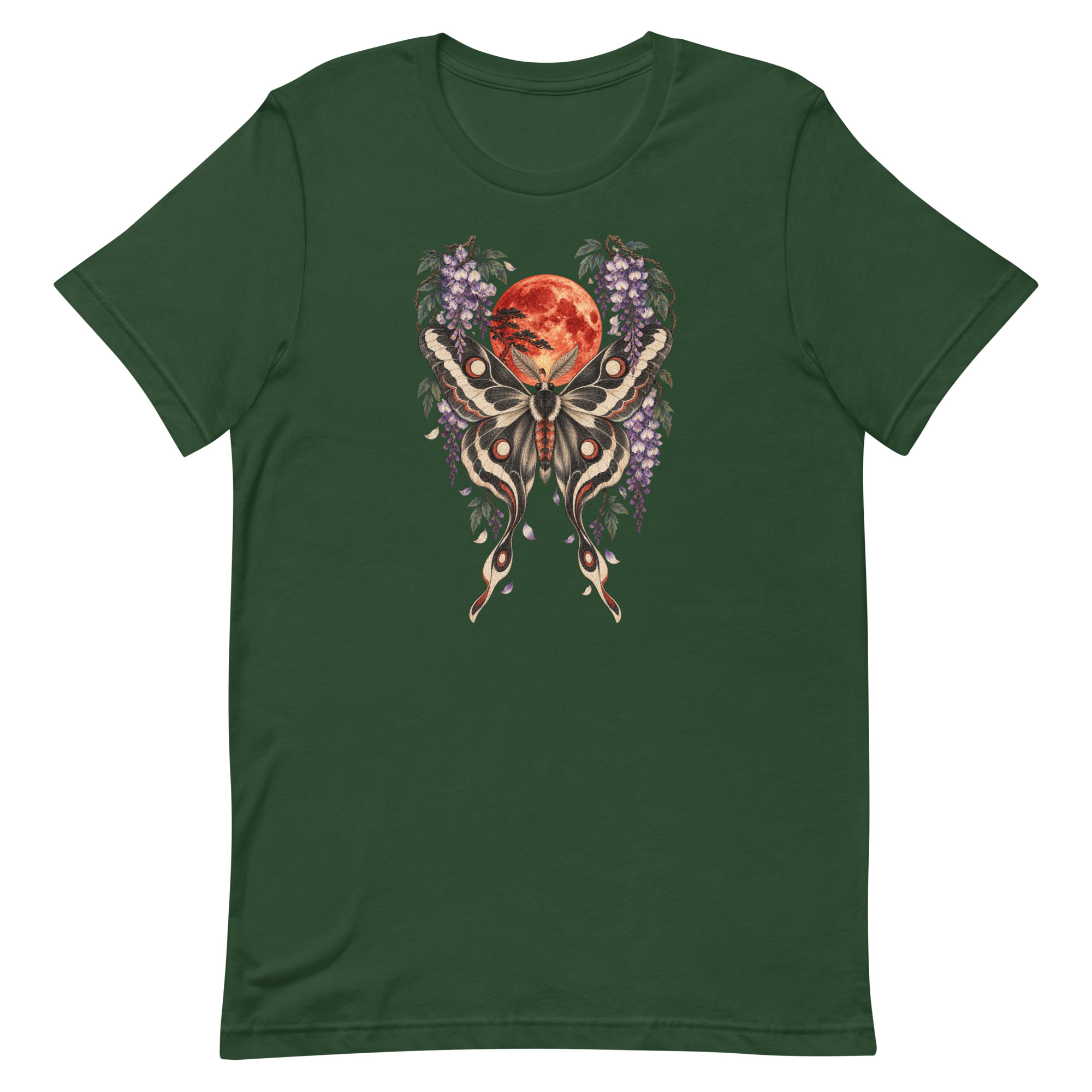 Japanese Moth Red Moon Wisteria Ukiyo-e Art T-Shirt - Image 15