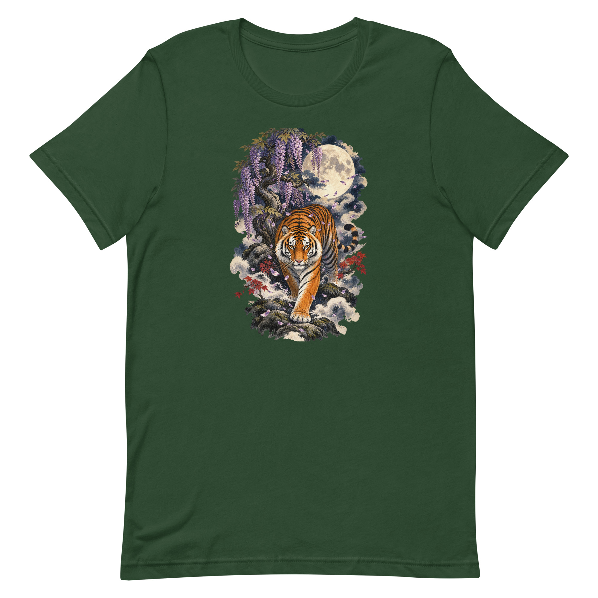 Japanese Tiger Wisteria Full Moon Art, Japanese Art Tee, Mythology Gift - Image 13