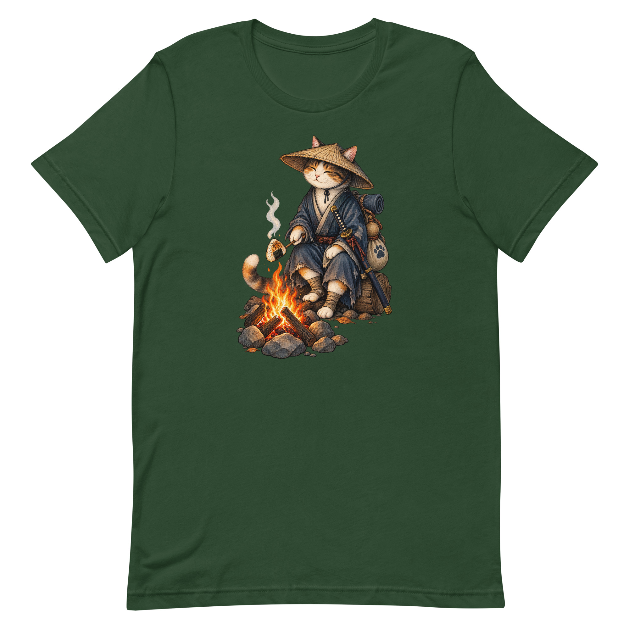 Samurai Cat Onigiri Campfire Japanese Art, Japanese Art Tee, Mythology Gift - Image 15