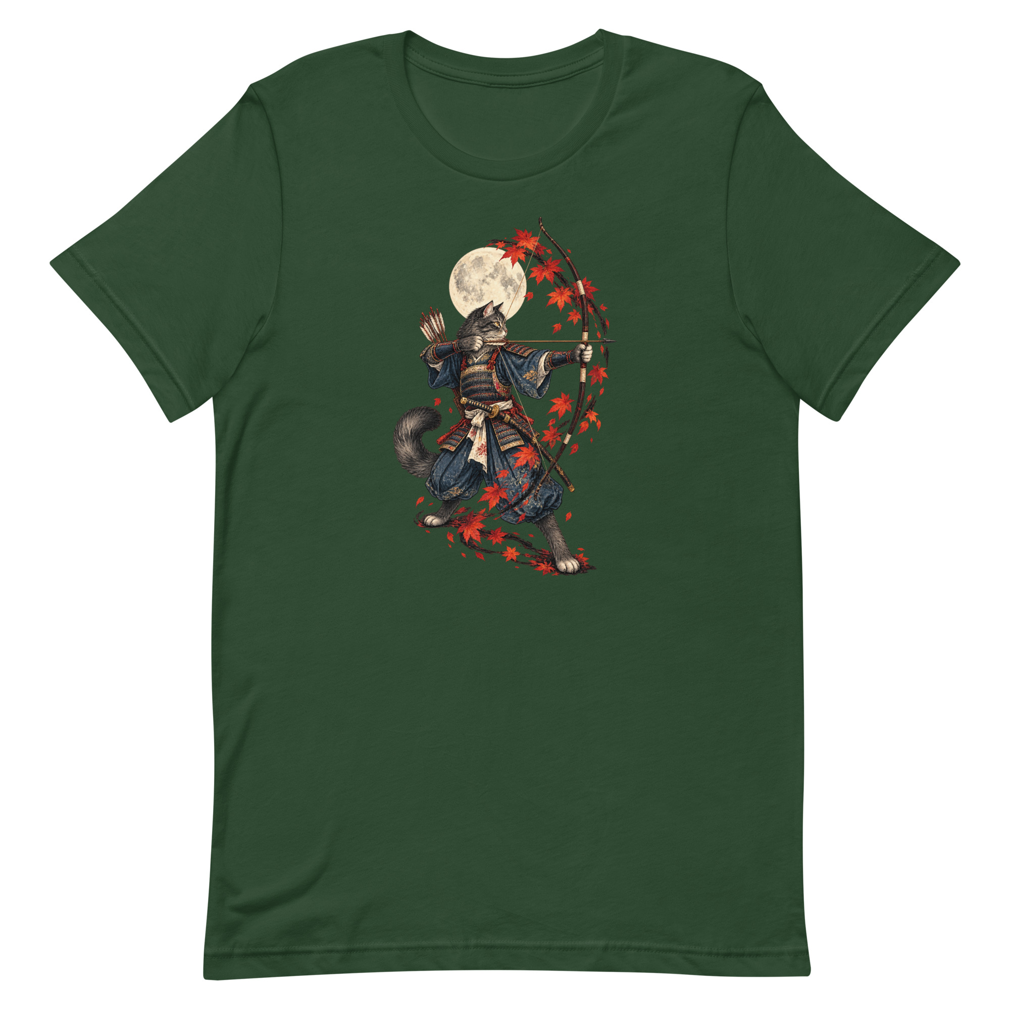 Samurai Cat Archer Maple Moon Japanese Art, Japanese Art Tee, Mythology Gift - Image 15