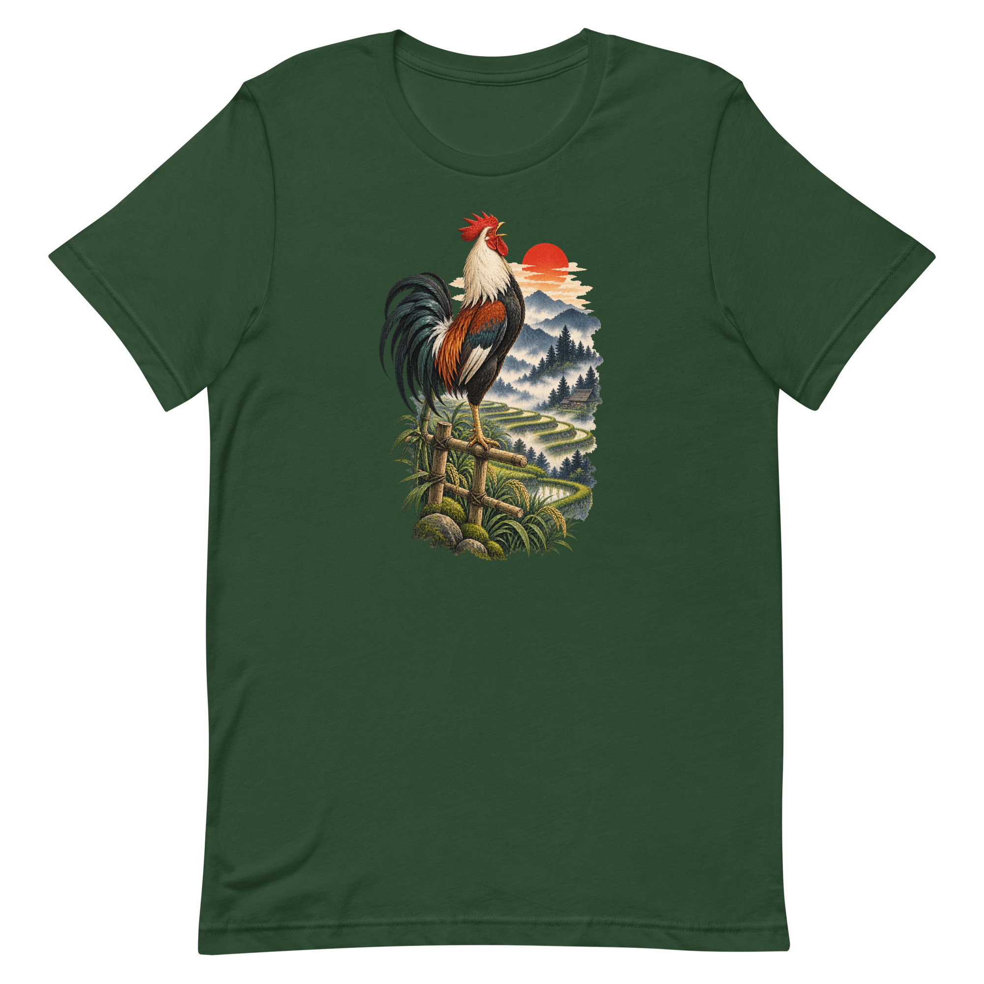 Japanese Rooster Rice Terrace Sunrise Art, Japanese Art Tee, Mythology Gift - Image 13
