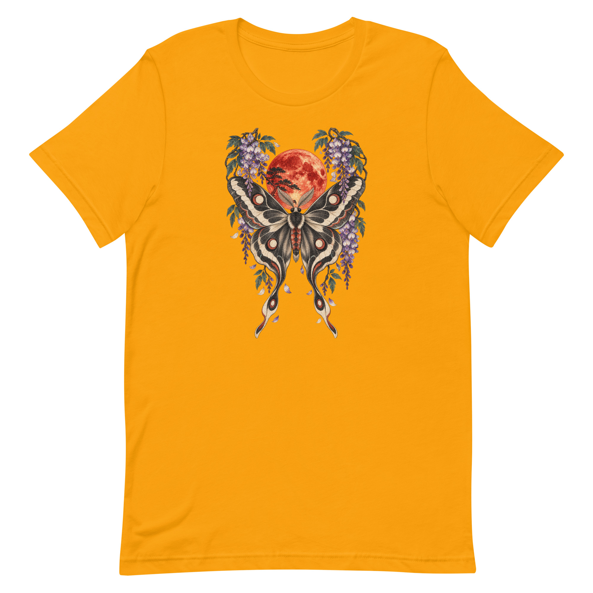 Japanese Moth Red Moon Wisteria Ukiyo-e Art T-Shirt - Image 16
