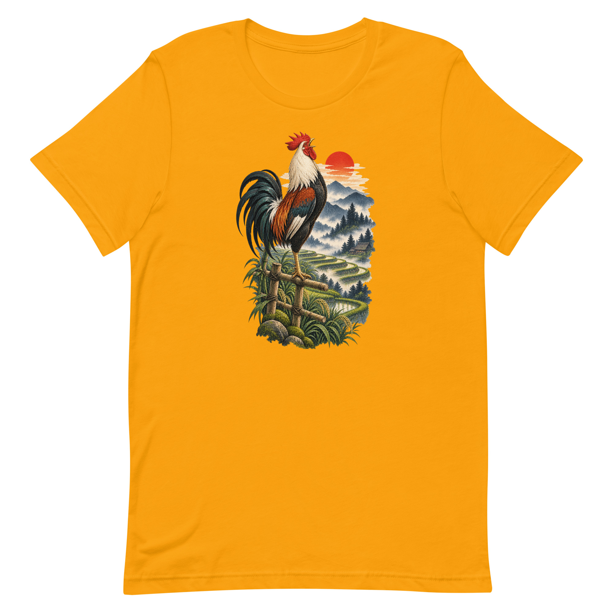 Japanese Rooster Rice Terrace Sunrise Art, Japanese Art Tee, Mythology Gift - Image 14