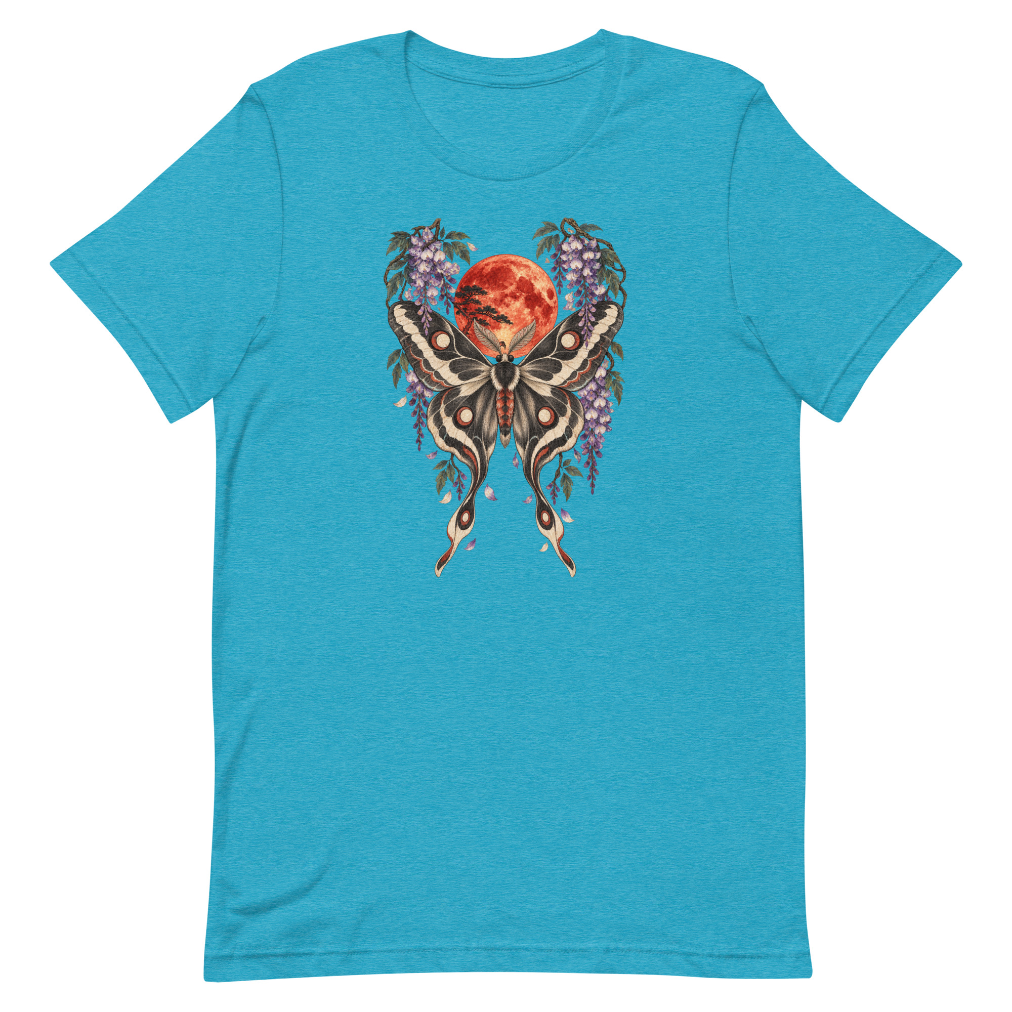 Japanese Moth Red Moon Wisteria Ukiyo-e Art T-Shirt - Image 81