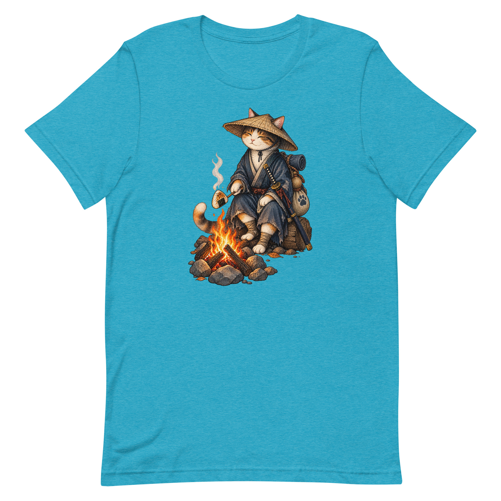 Samurai Cat Onigiri Campfire Japanese Art, Japanese Art Tee, Mythology Gift - Image 81