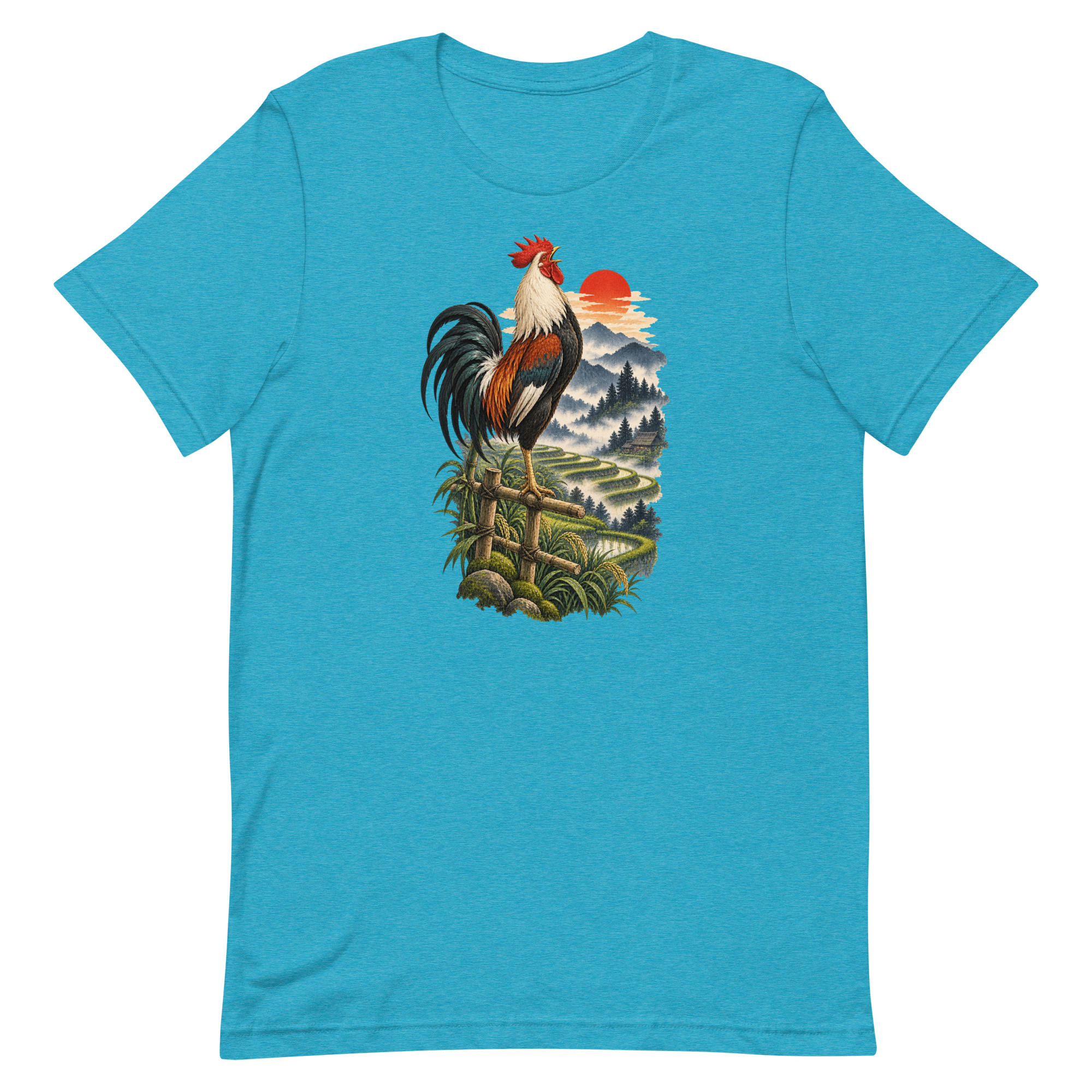 Japanese Rooster Rice Terrace Sunrise Art, Japanese Art Tee, Mythology Gift - Image 79