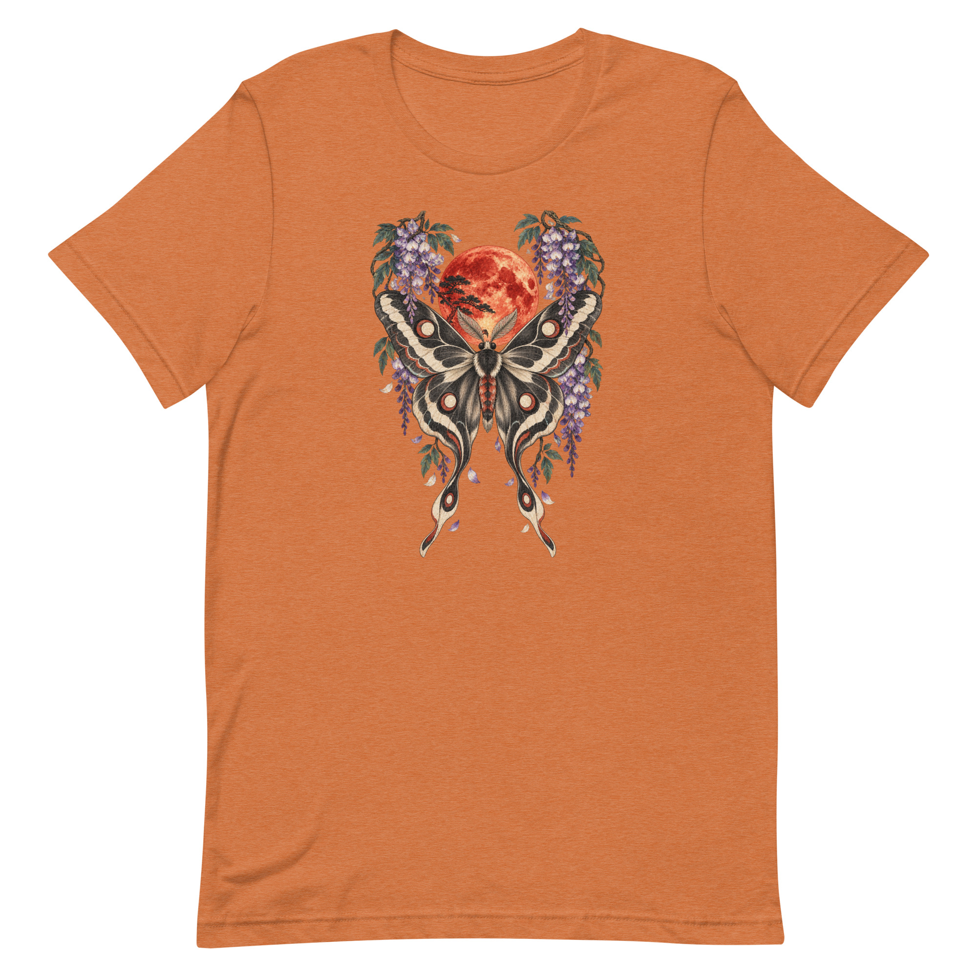 Japanese Moth Red Moon Wisteria Ukiyo-e Art T-Shirt - Image 87