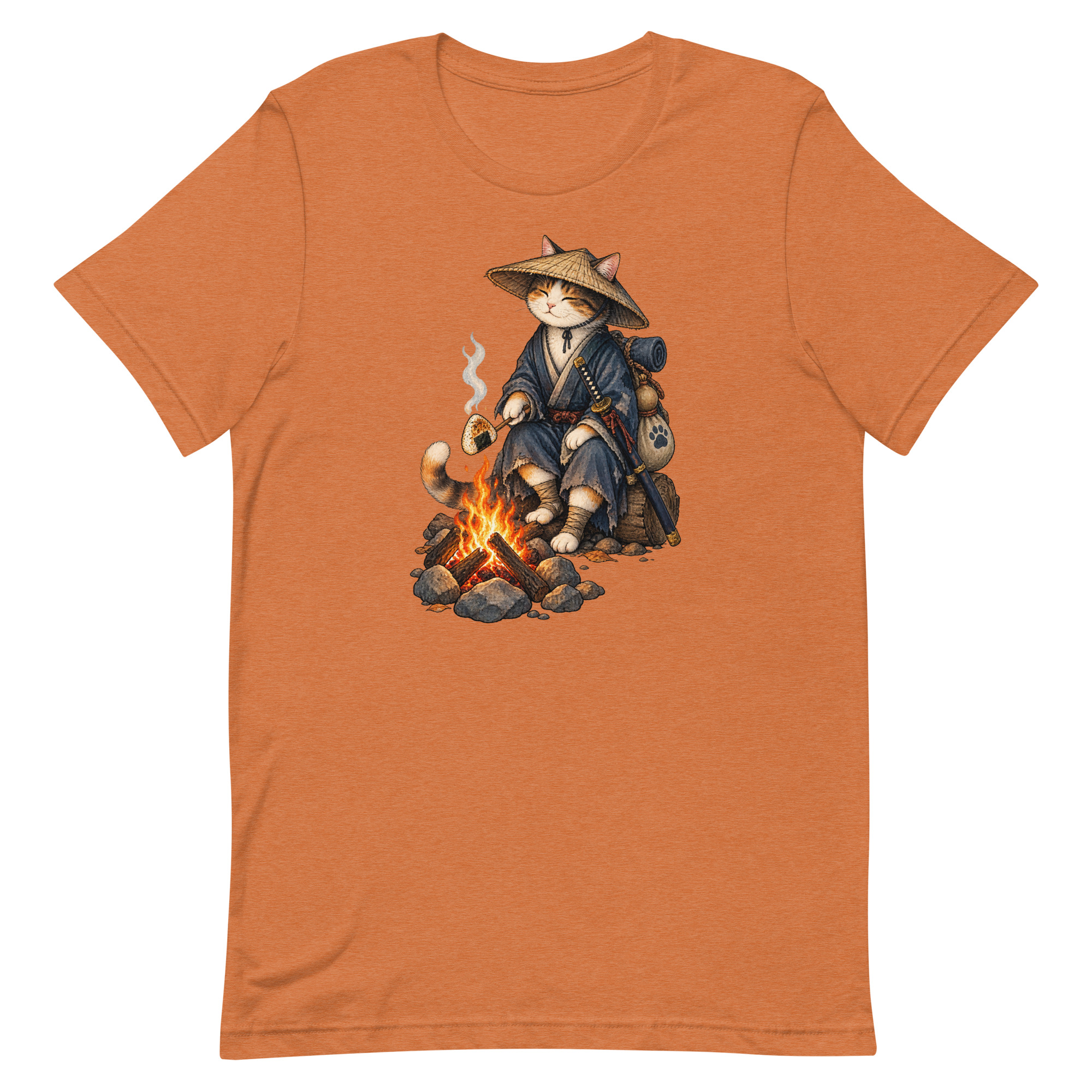 Samurai Cat Onigiri Campfire Japanese Art, Japanese Art Tee, Mythology Gift - Image 87