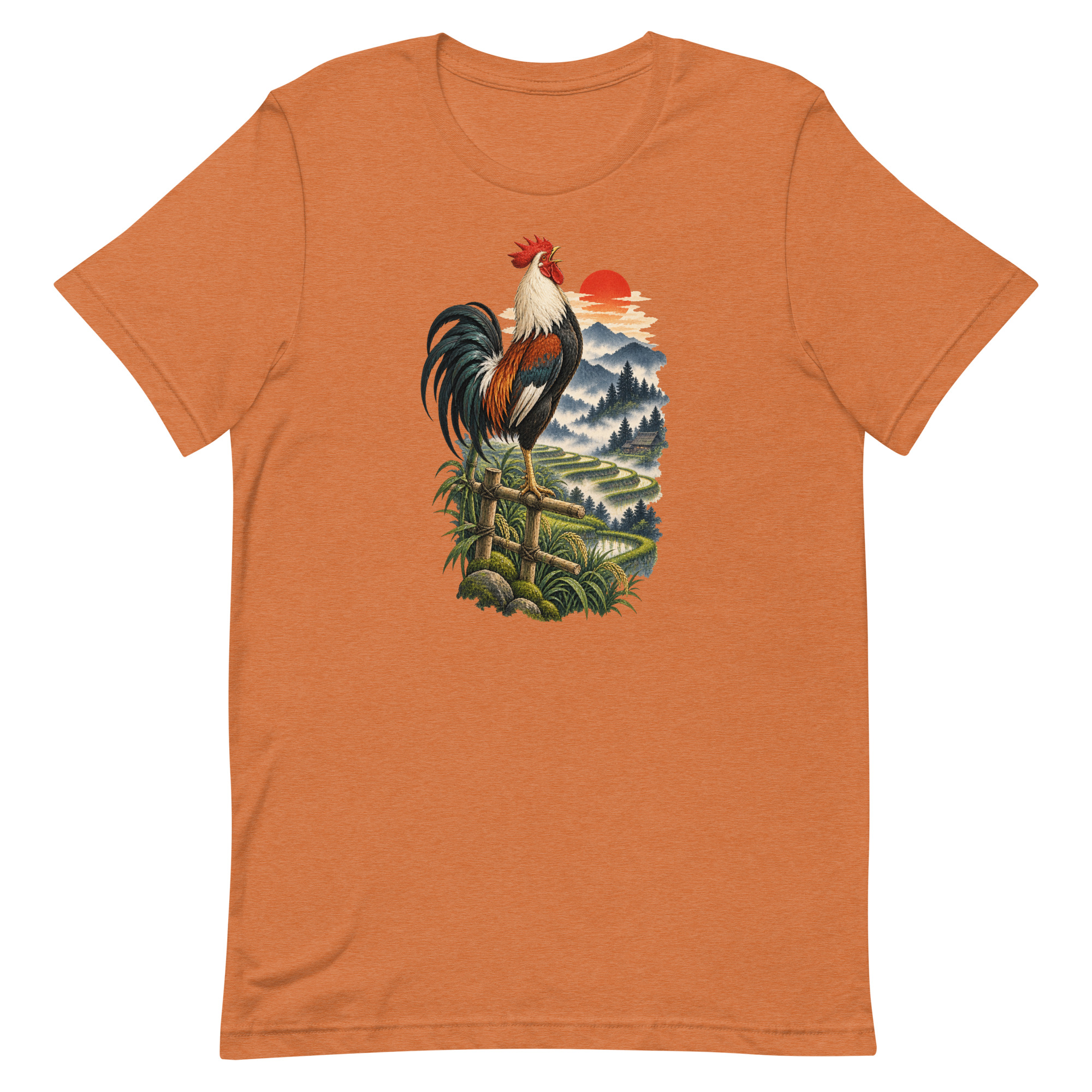 Japanese Rooster Rice Terrace Sunrise Art, Japanese Art Tee, Mythology Gift - Image 85