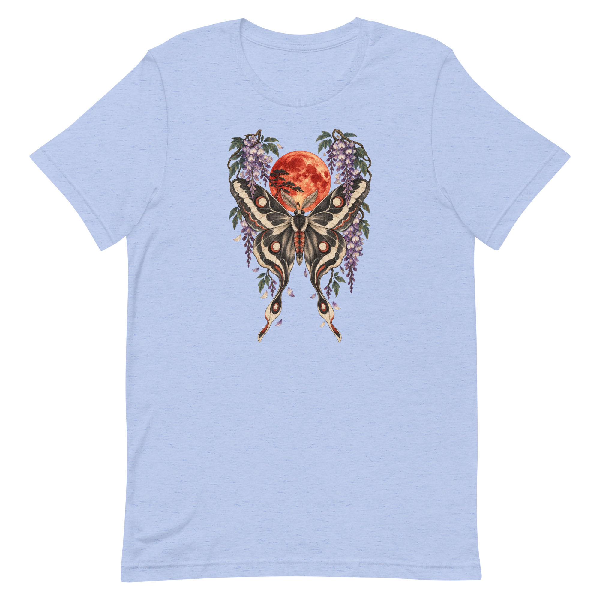 Japanese Moth Red Moon Wisteria Ukiyo-e Art T-Shirt - Image 17
