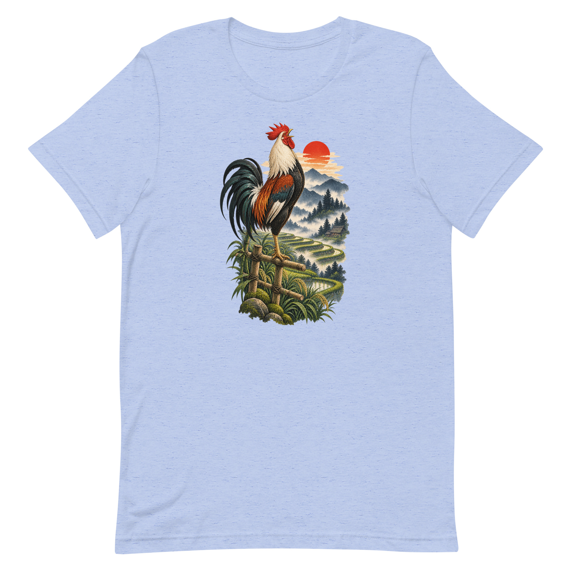Japanese Rooster Rice Terrace Sunrise Art, Japanese Art Tee, Mythology Gift - Image 15