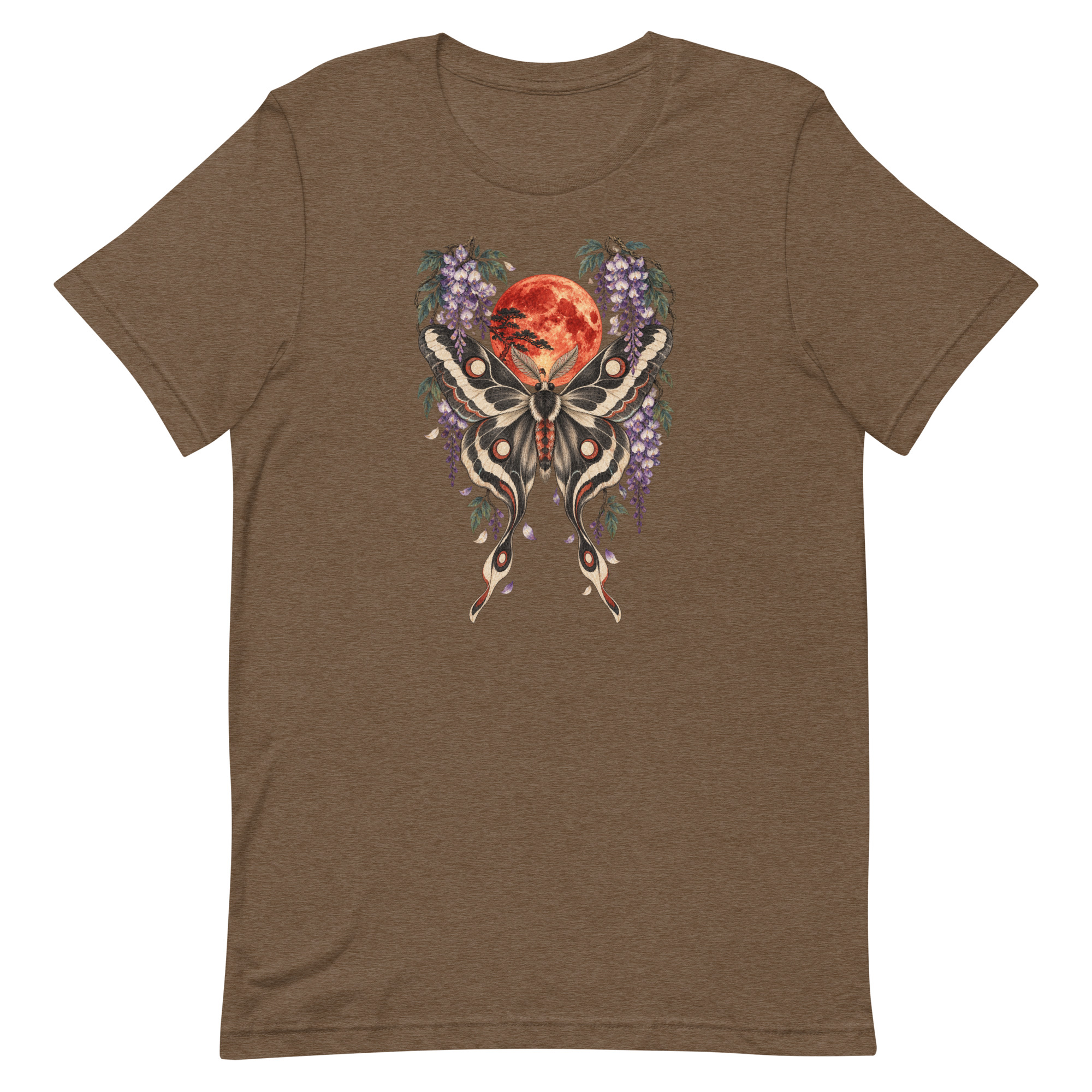 Japanese Moth Red Moon Wisteria Ukiyo-e Art T-Shirt - Image 90