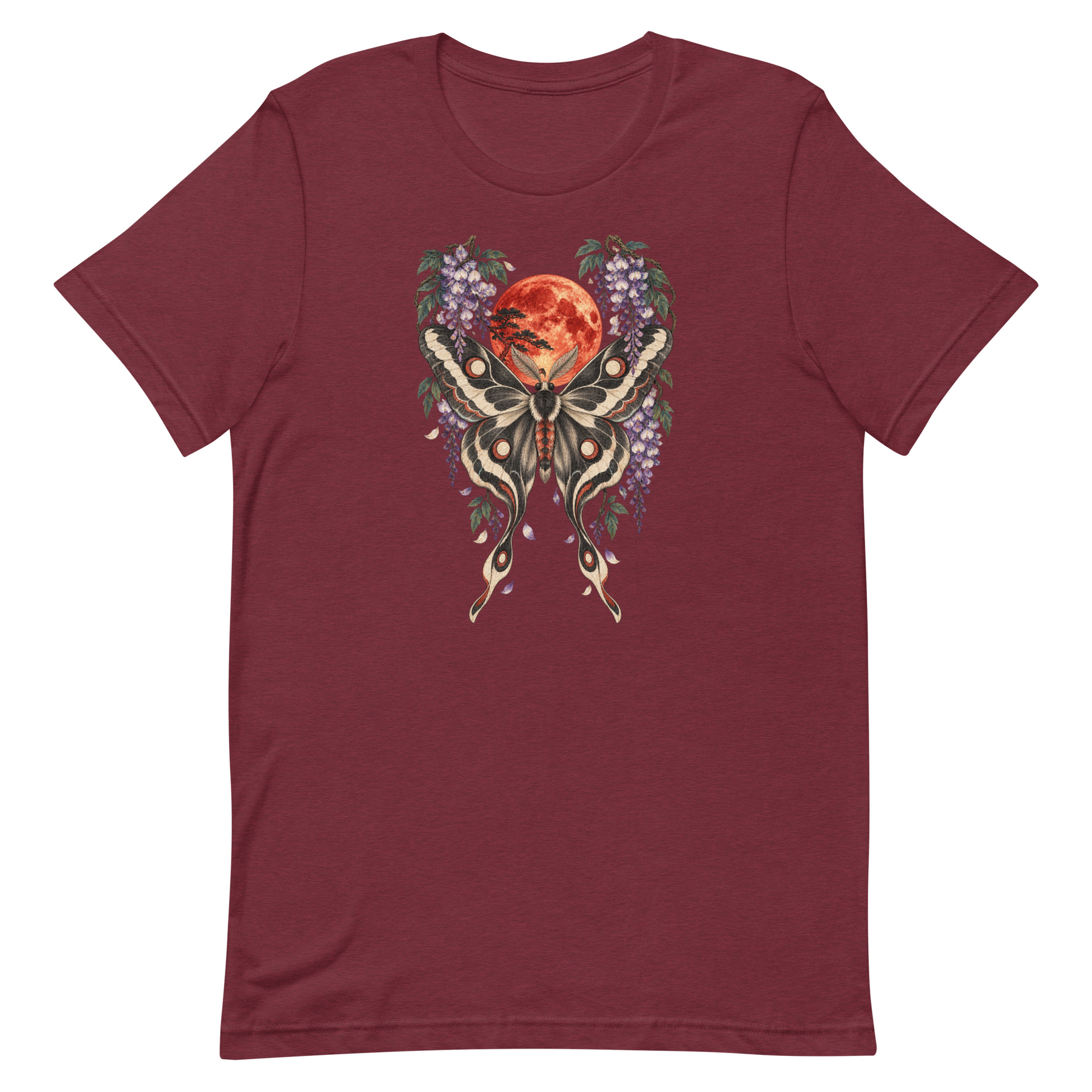 Japanese Moth Red Moon Wisteria Ukiyo-e Art T-Shirt - Image 18