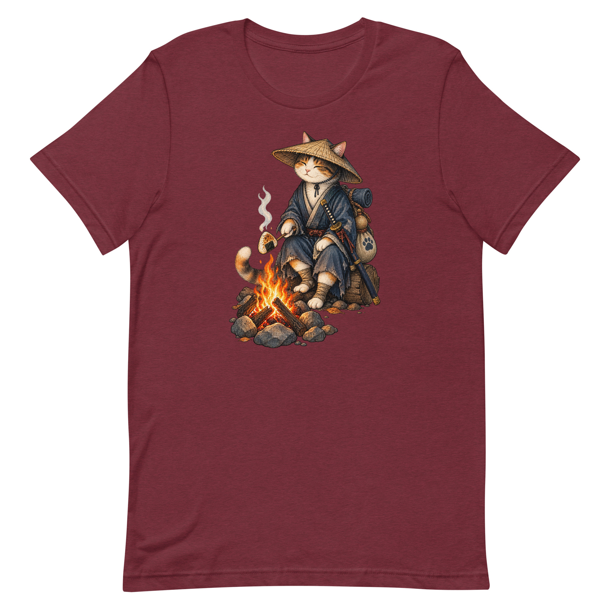 Samurai Cat Onigiri Campfire Japanese Art, Japanese Art Tee, Mythology Gift - Image 18