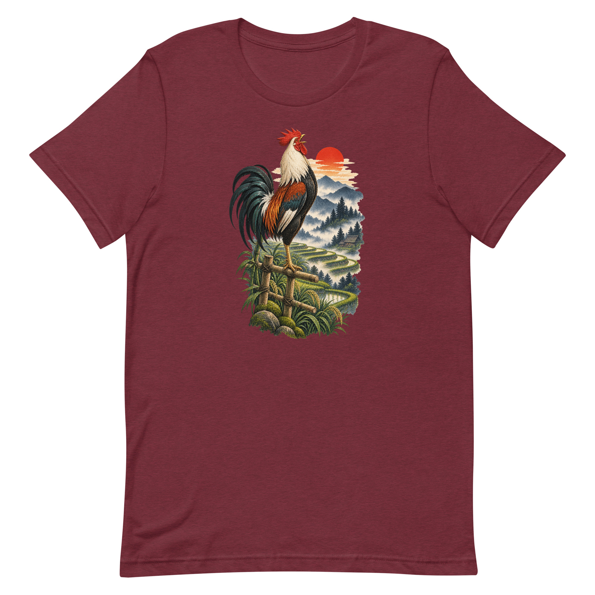 Japanese Rooster Rice Terrace Sunrise Art, Japanese Art Tee, Mythology Gift - Image 16