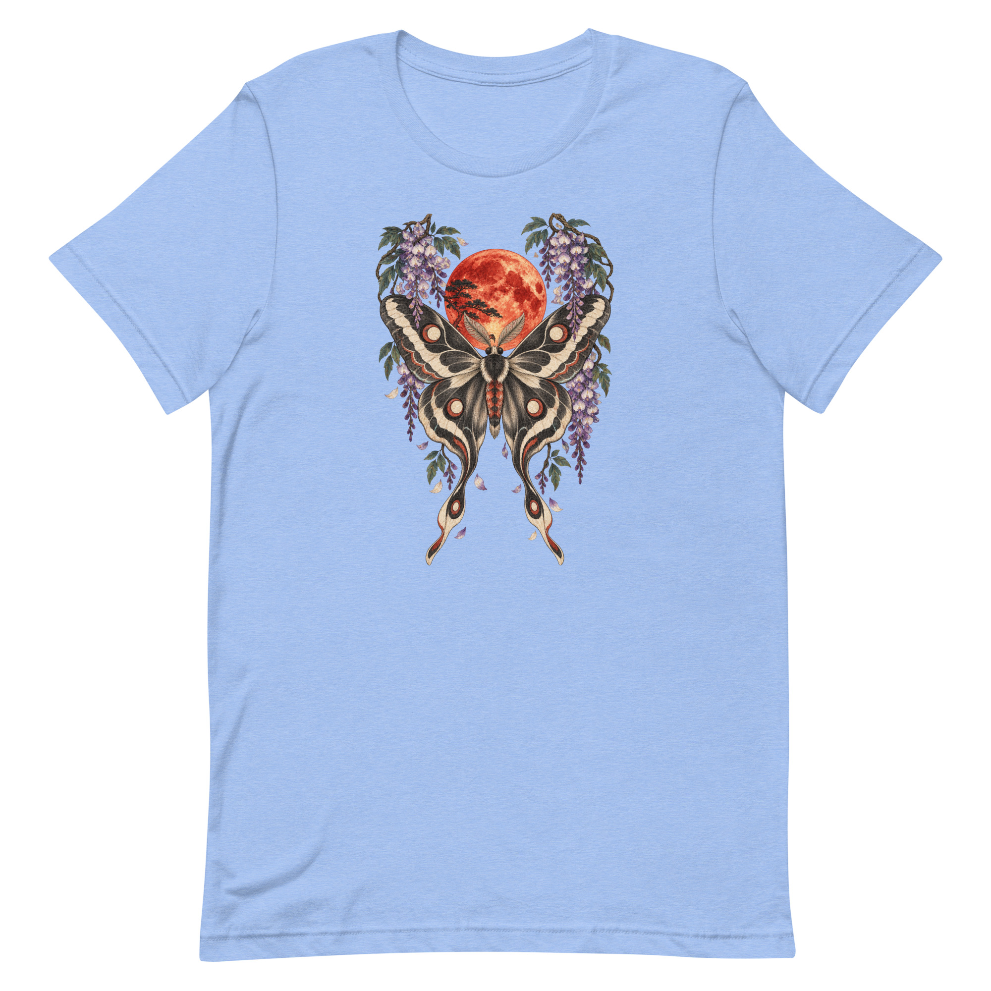 Japanese Moth Red Moon Wisteria Ukiyo-e Art T-Shirt - Image 93