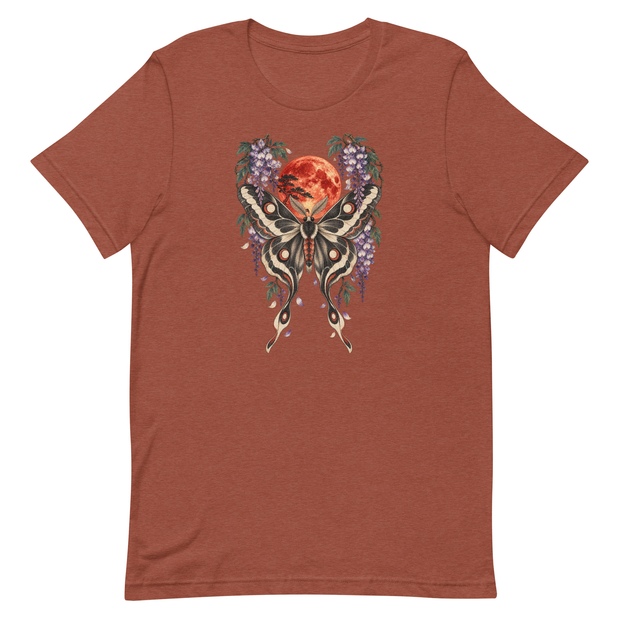 Japanese Moth Red Moon Wisteria Ukiyo-e Art T-Shirt - Image 82
