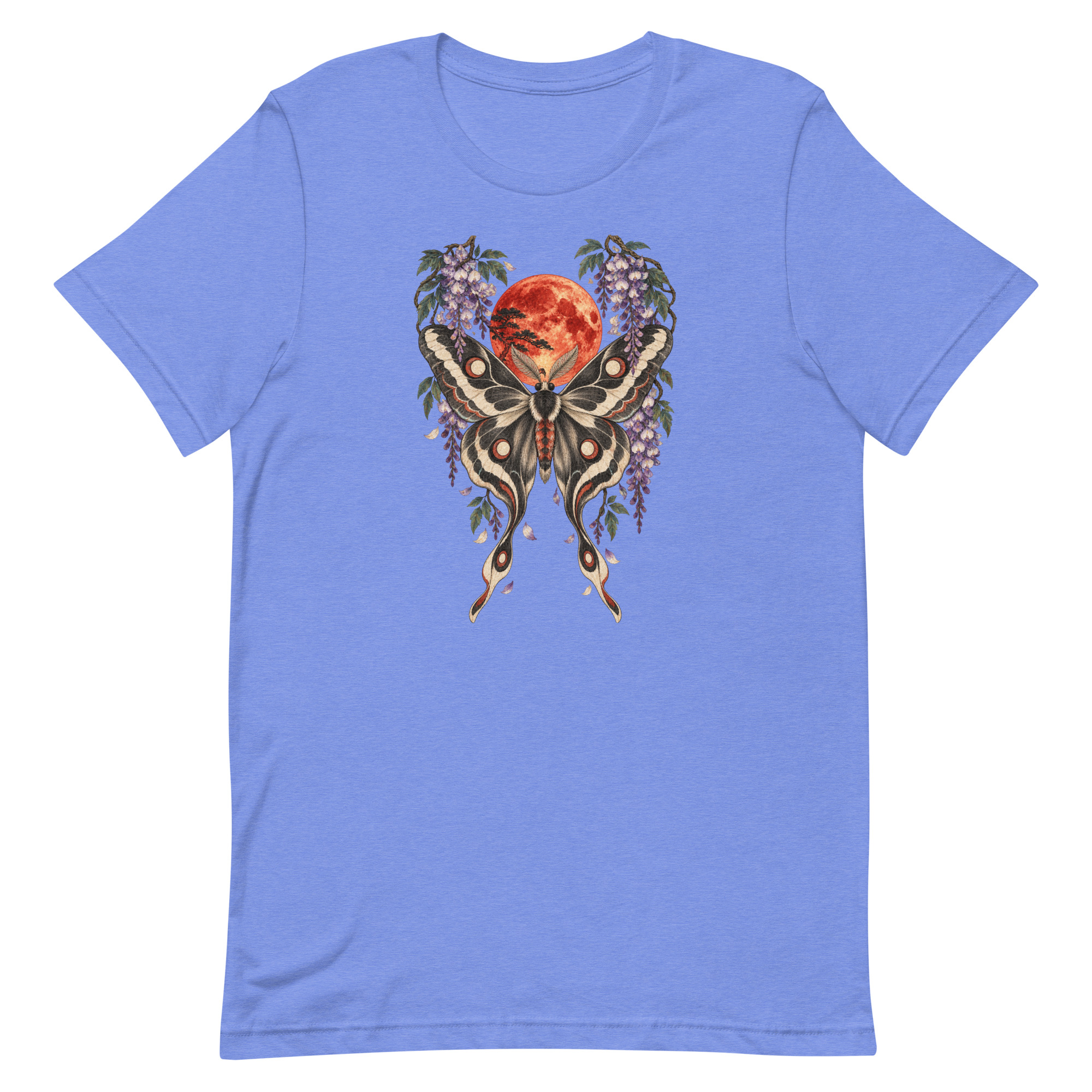 Japanese Moth Red Moon Wisteria Ukiyo-e Art T-Shirt - Image 76