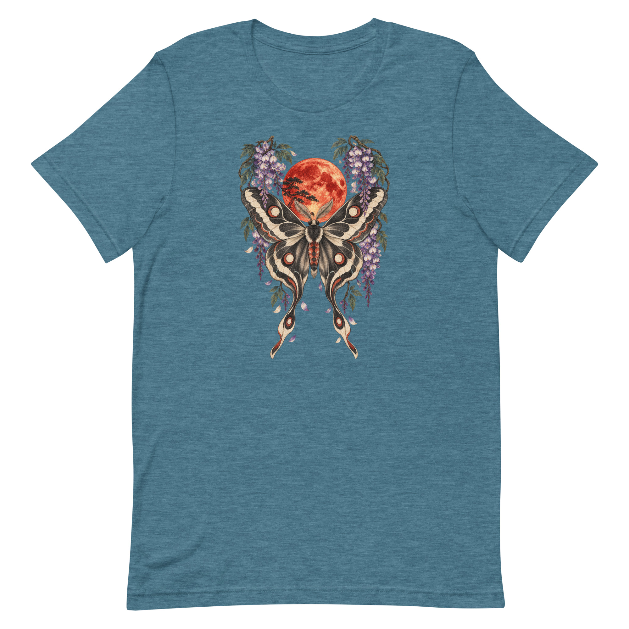 Japanese Moth Red Moon Wisteria Ukiyo-e Art T-Shirt - Image 19