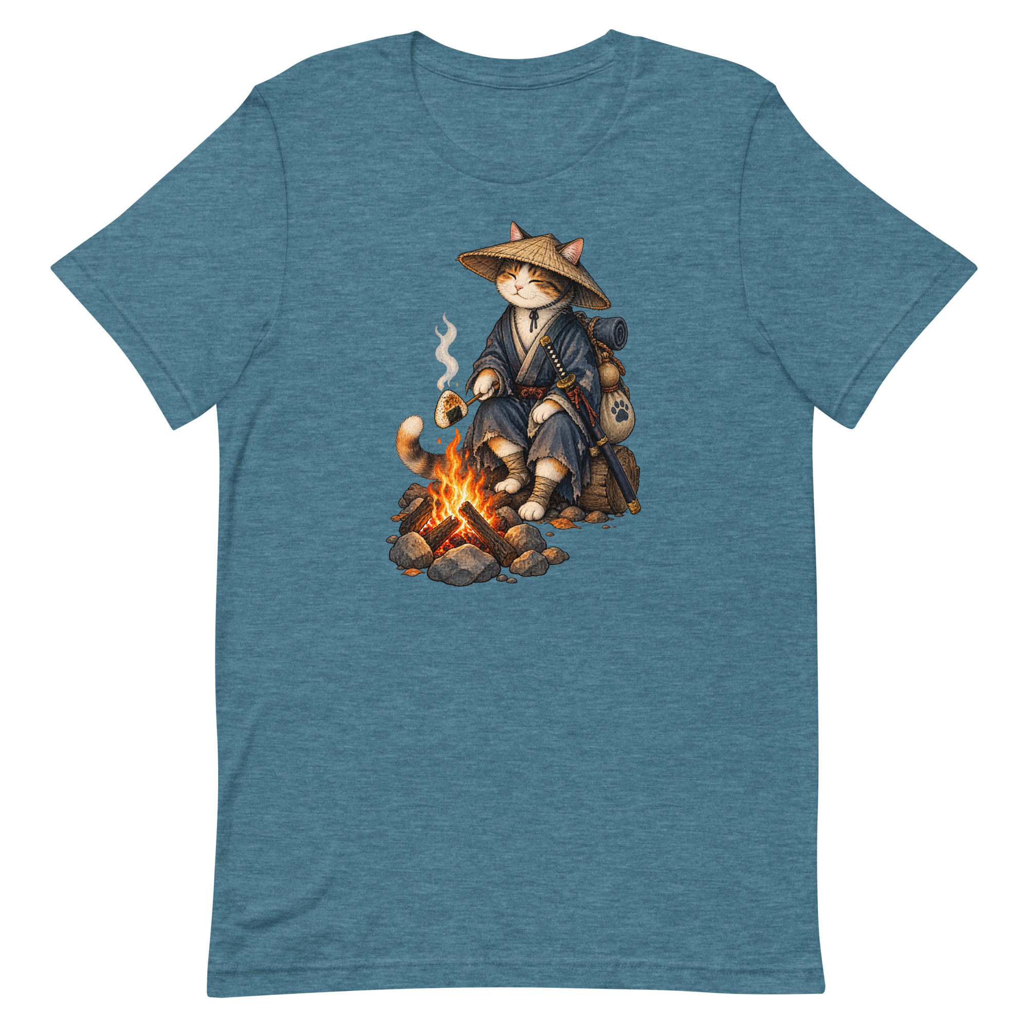 Samurai Cat Onigiri Campfire Japanese Art, Japanese Art Tee, Mythology Gift - Image 19