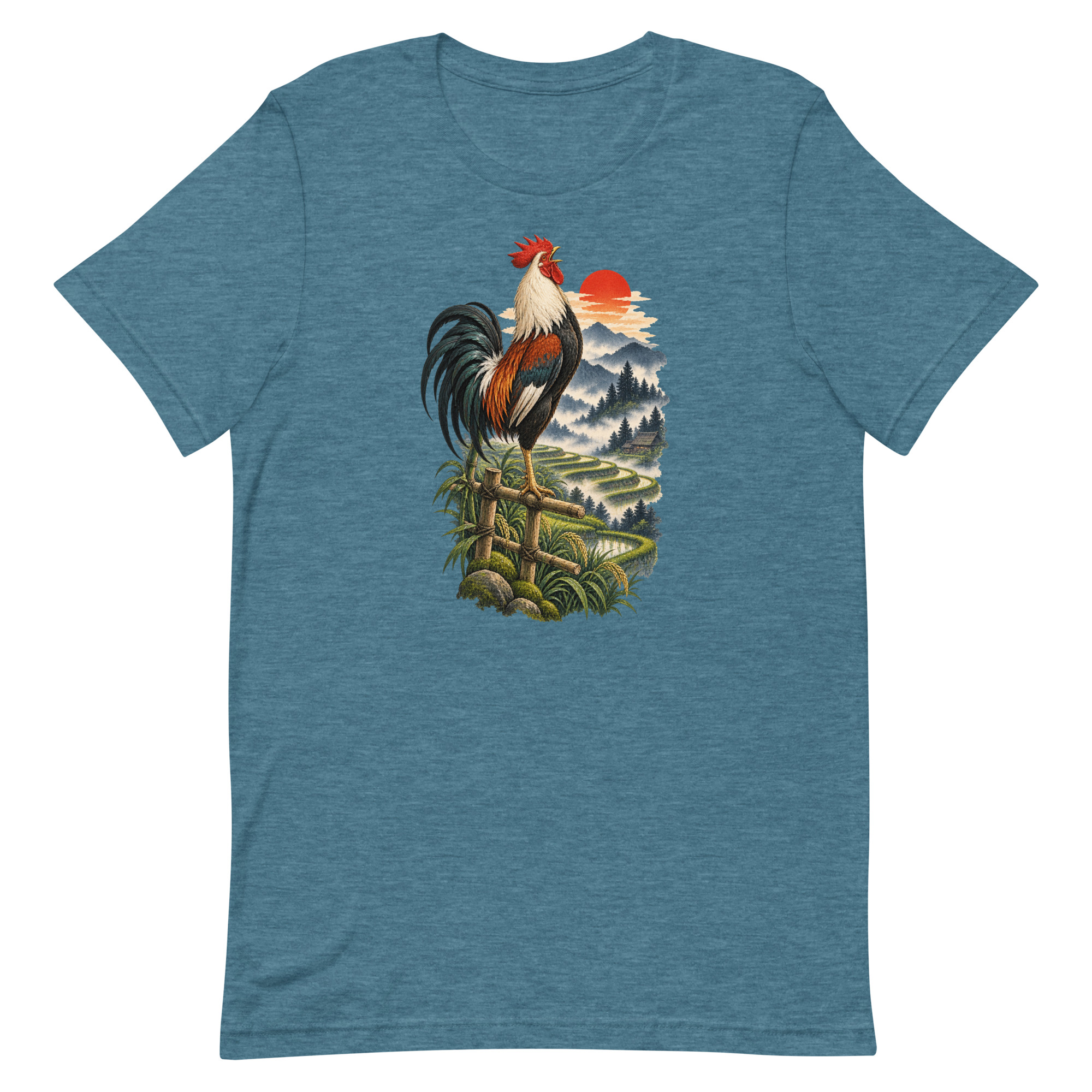 Japanese Rooster Rice Terrace Sunrise Art, Japanese Art Tee, Mythology Gift - Image 17