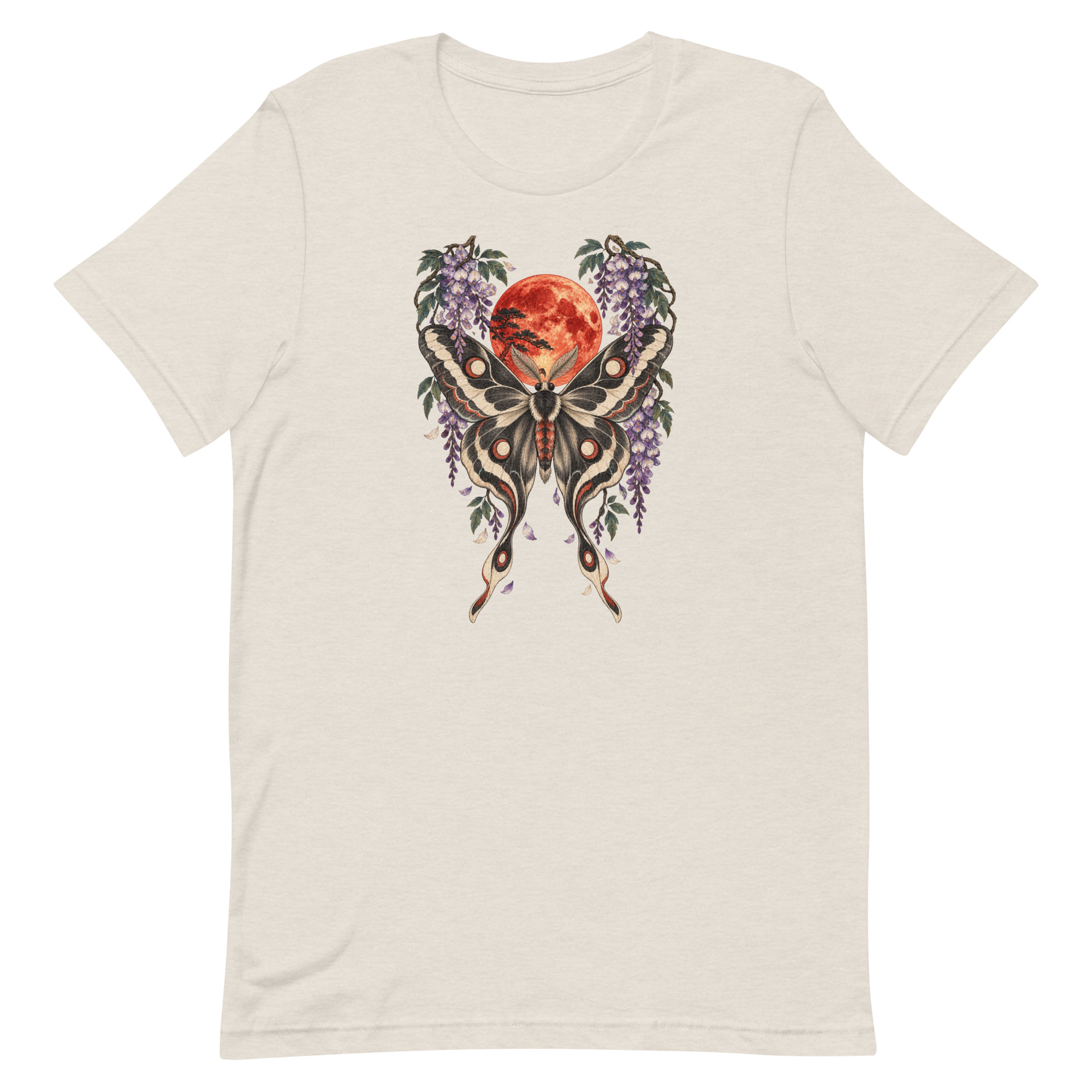 Japanese Moth Red Moon Wisteria Ukiyo-e Art T-Shirt - Image 20