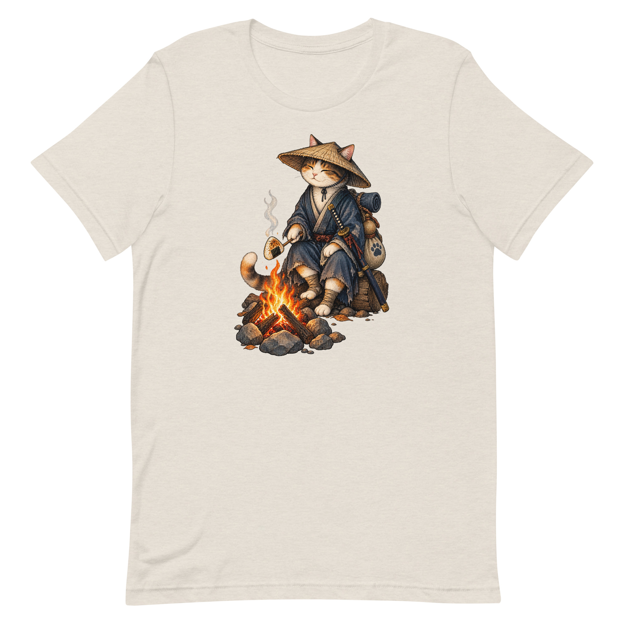Samurai Cat Onigiri Campfire Japanese Art, Japanese Art Tee, Mythology Gift - Image 20